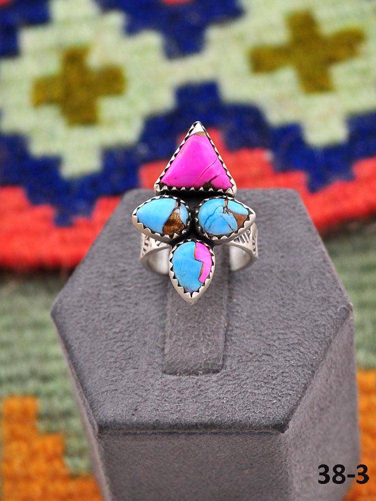 Southwest Made Cotton Candy Mohave & Sterling Silver Adjustable Ring