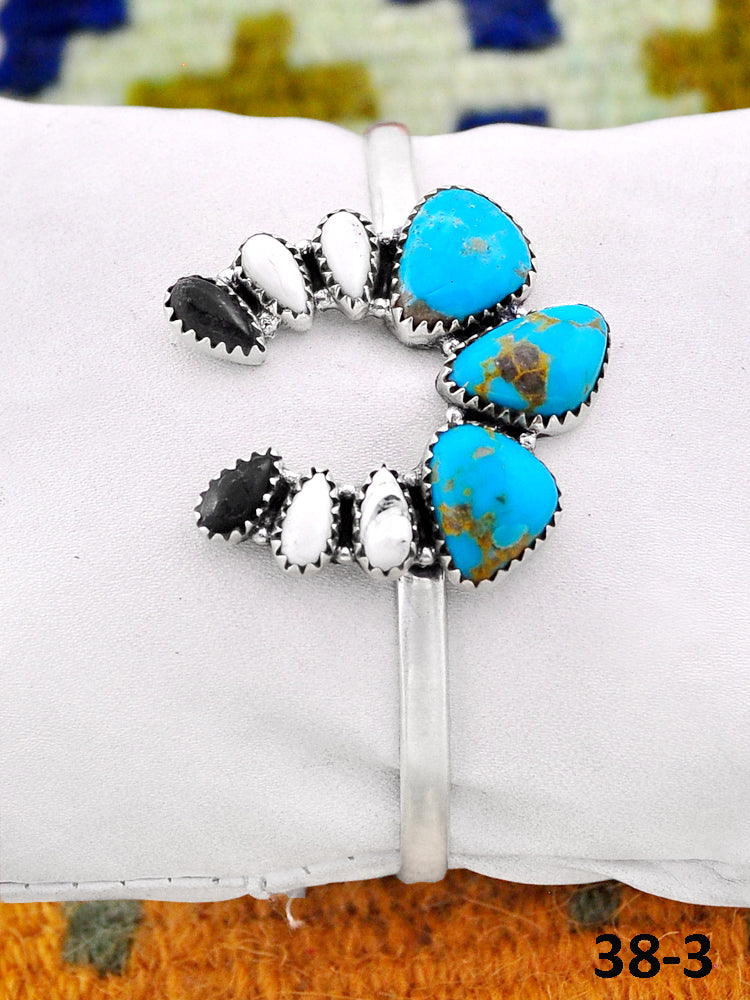 Southwest Handmade White Buffalo with Santa Maria & Sterling Silver Cuff Bracelet