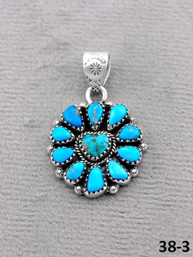 Southwest Handmade Emerald Valley with White Water & Sterling Silver Pendants