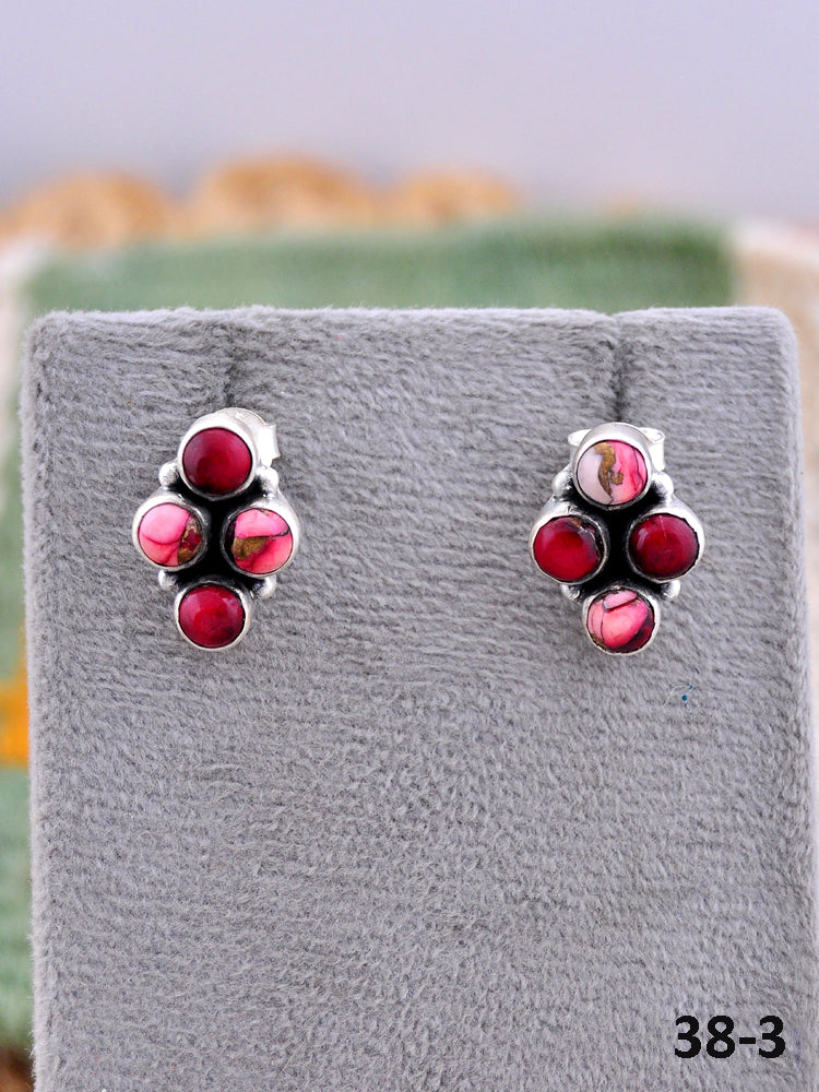 Southwest Made Rose Dahlia & Sterling Silver Post Earrings