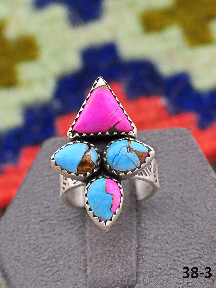 Southwest Made Cotton Candy Mohave & Sterling Silver Adjustable Ring