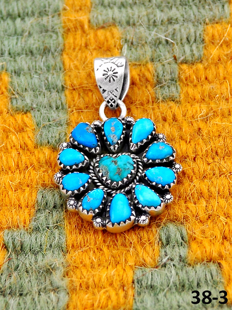 Southwest Handmade Emerald Valley with White Water & Sterling Silver Pendants