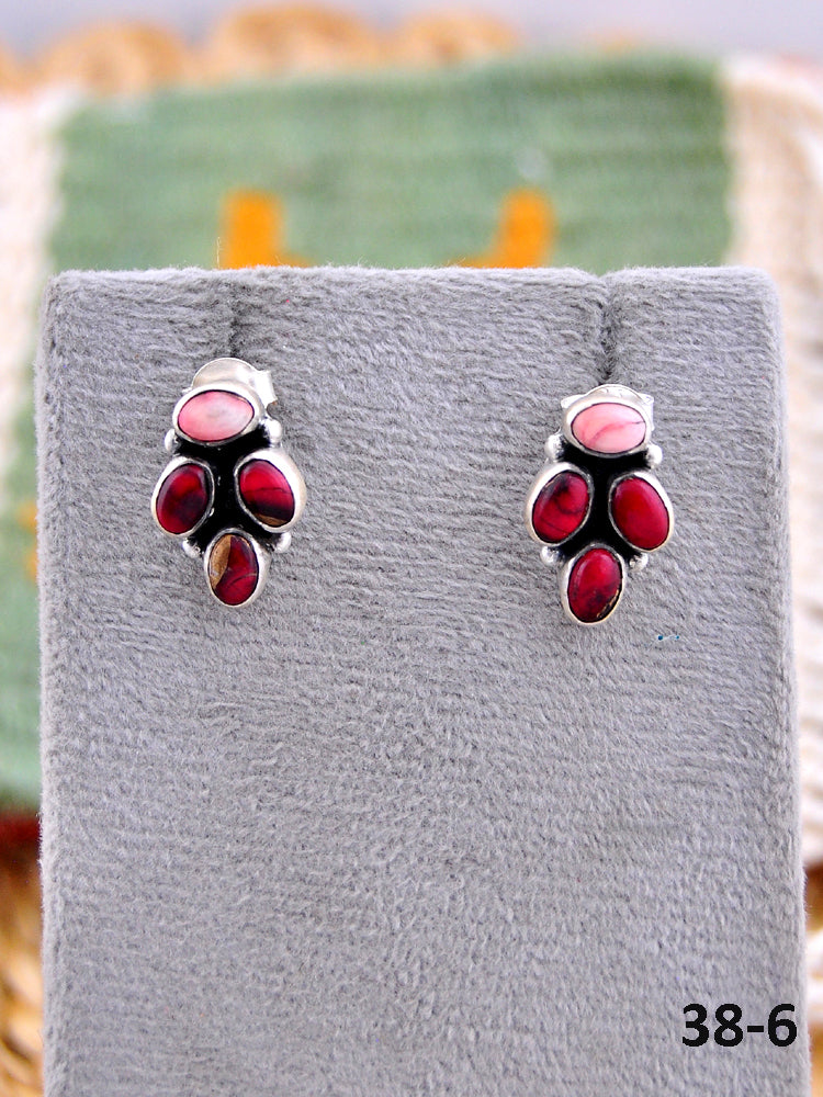 Southwest Made Red Dahlia & Sterling Silver Post Earrings