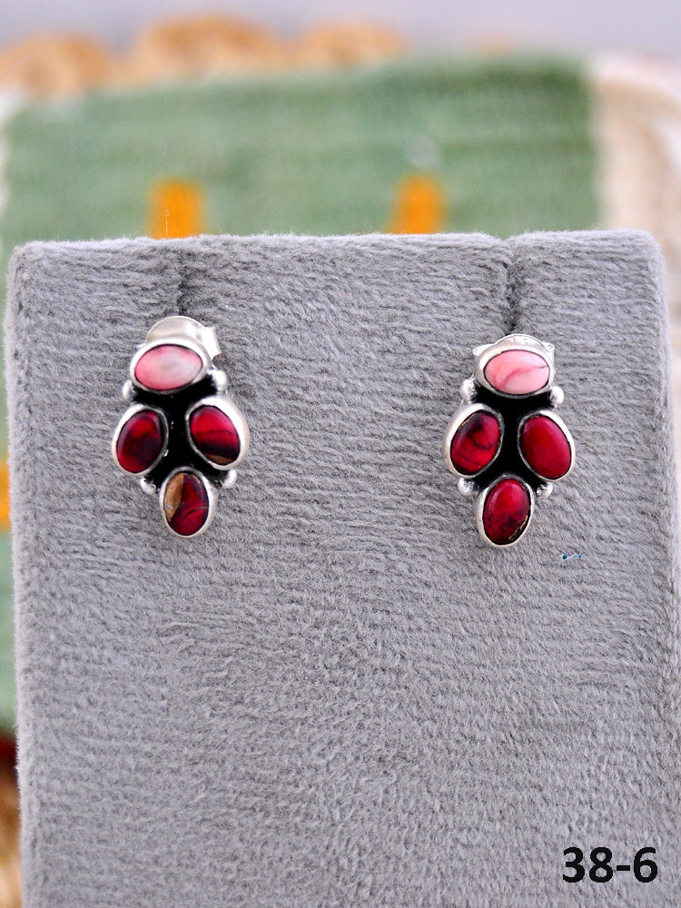 Southwest Made Red Dahlia & Sterling Silver Post Earrings