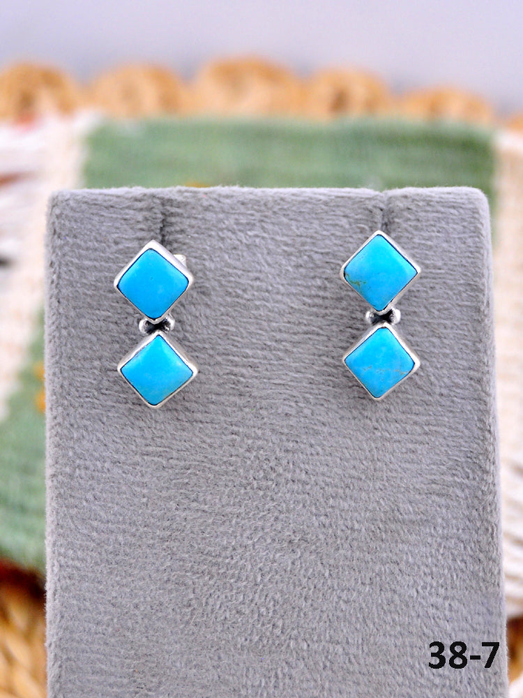 Southwest Made Kingman Turquoise & Sterling Silver Post Earrings