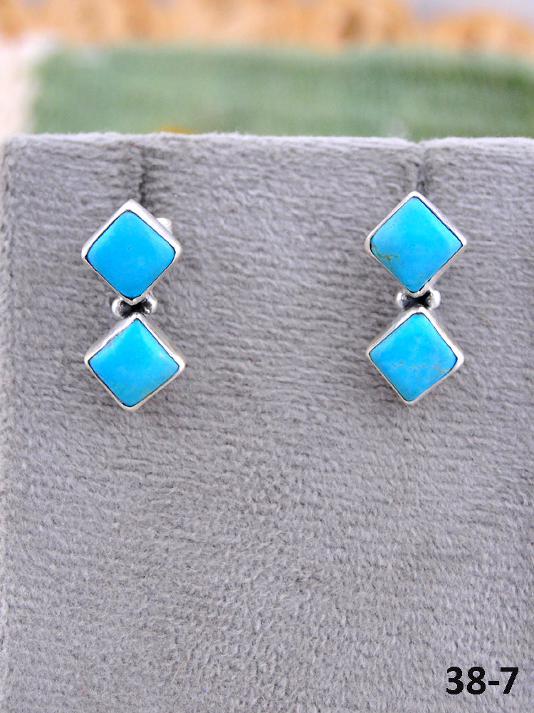 Southwest Made Kingman Turquoise & Sterling Silver Post Earrings