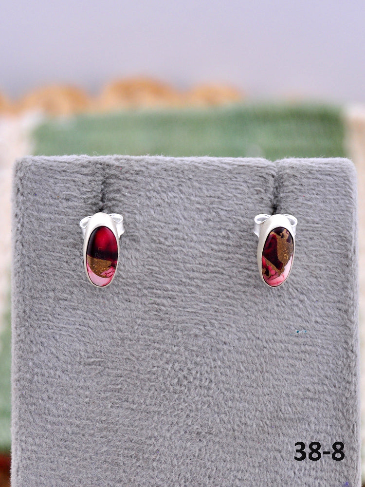 Southwest Made Red Dahlia & Sterling Silver Post Earrings