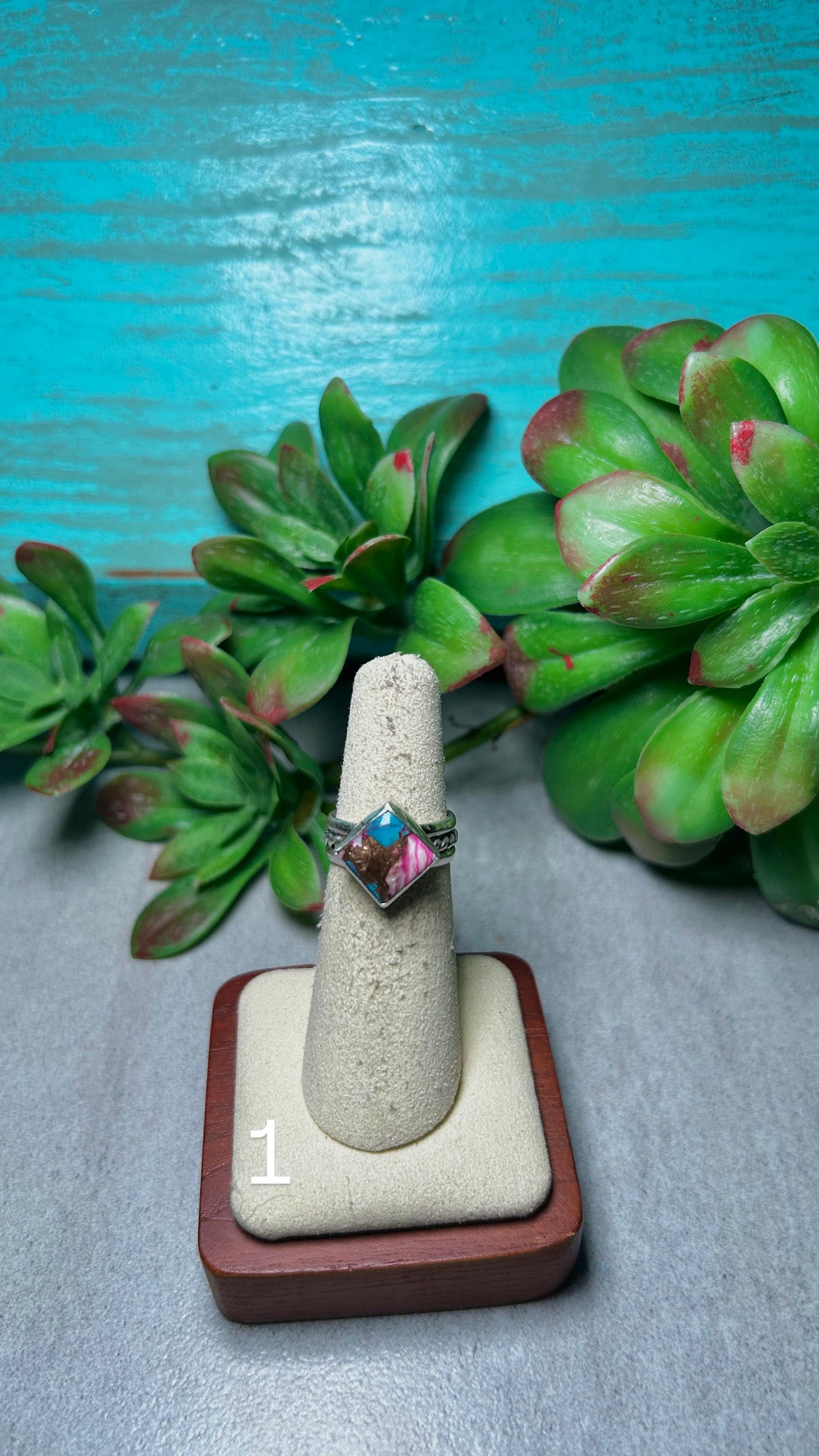 Navajo Made Mohave Turquoise & Sterling Silver Cluster Ring