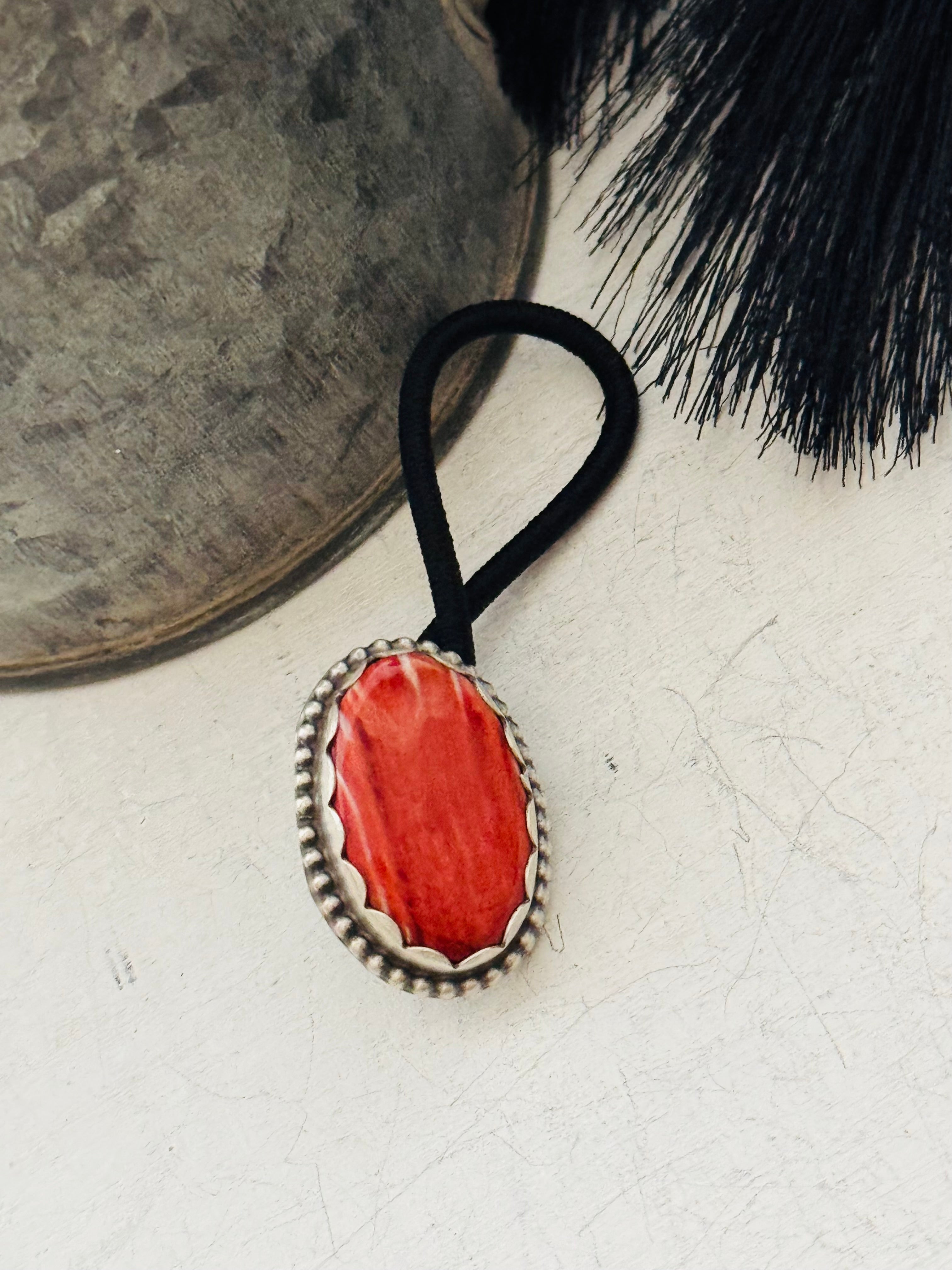 Sheryl Martinez Red Spiny Oyster & Sterling Silver Ponytail Holder