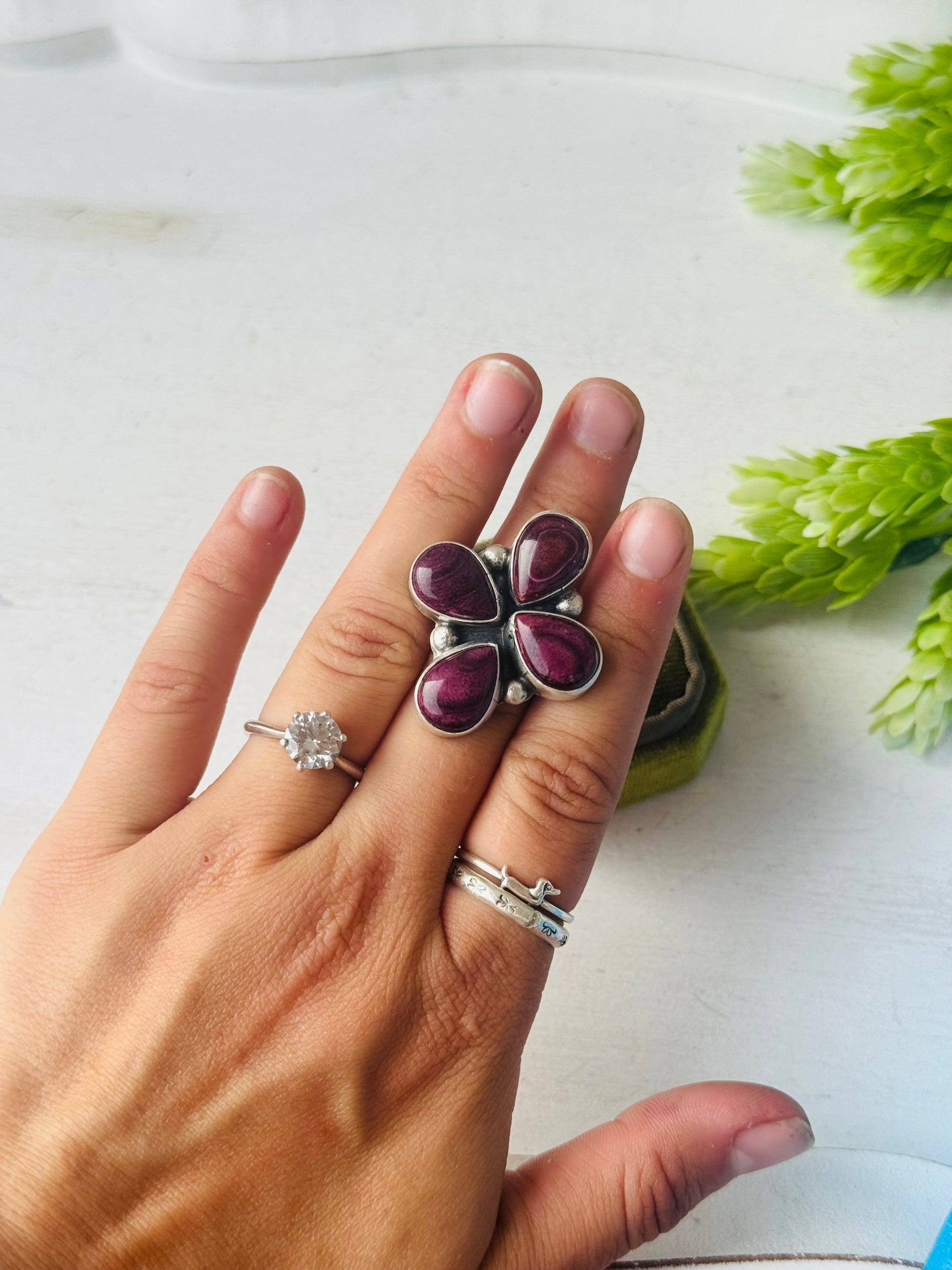 Myron Benally Purple Spiny Oyster & Sterling Silver Ring Size 7.5