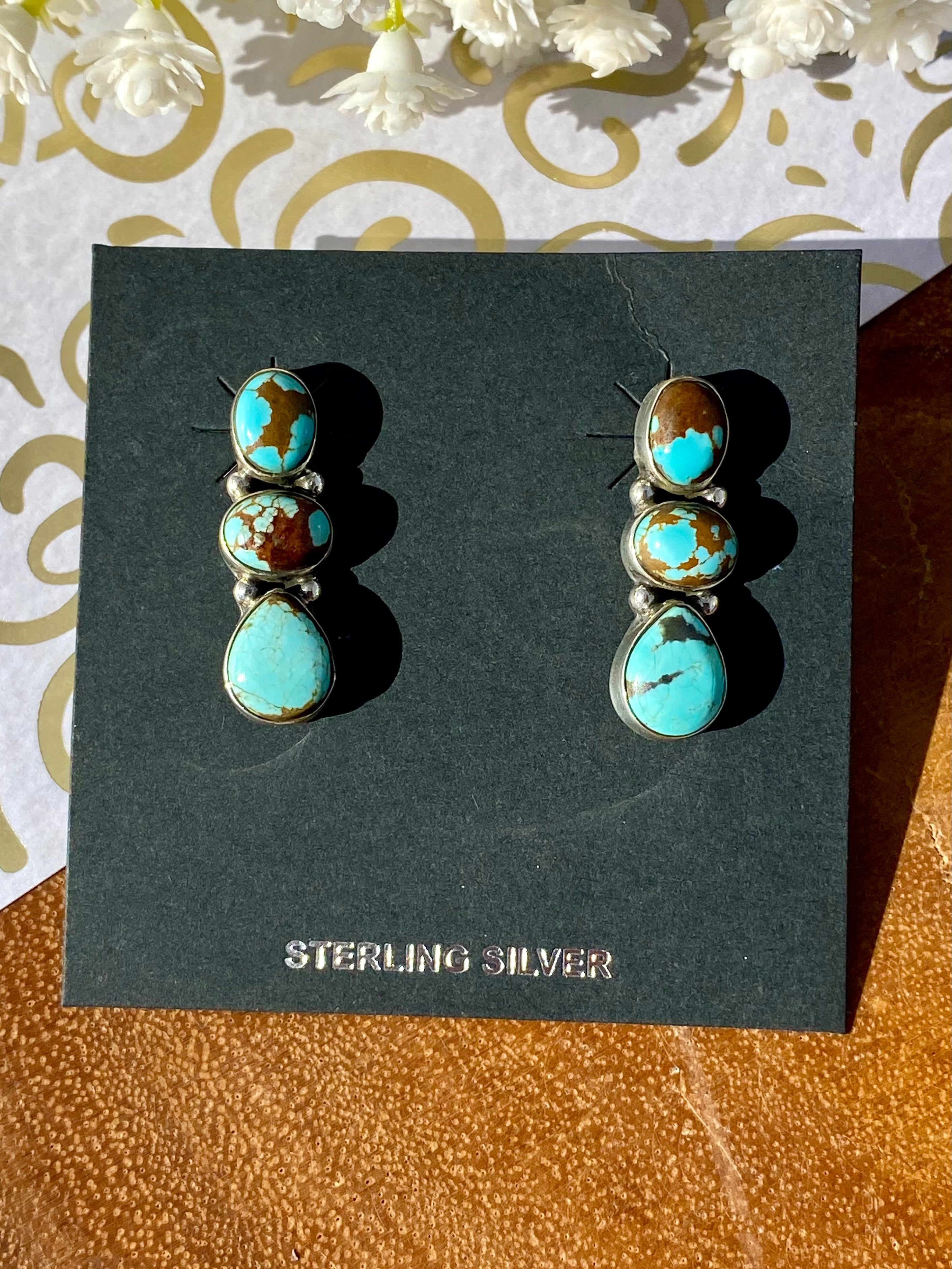 Southwest Handmade Number 8 Turquoise & Sterling Silver Post Earrings