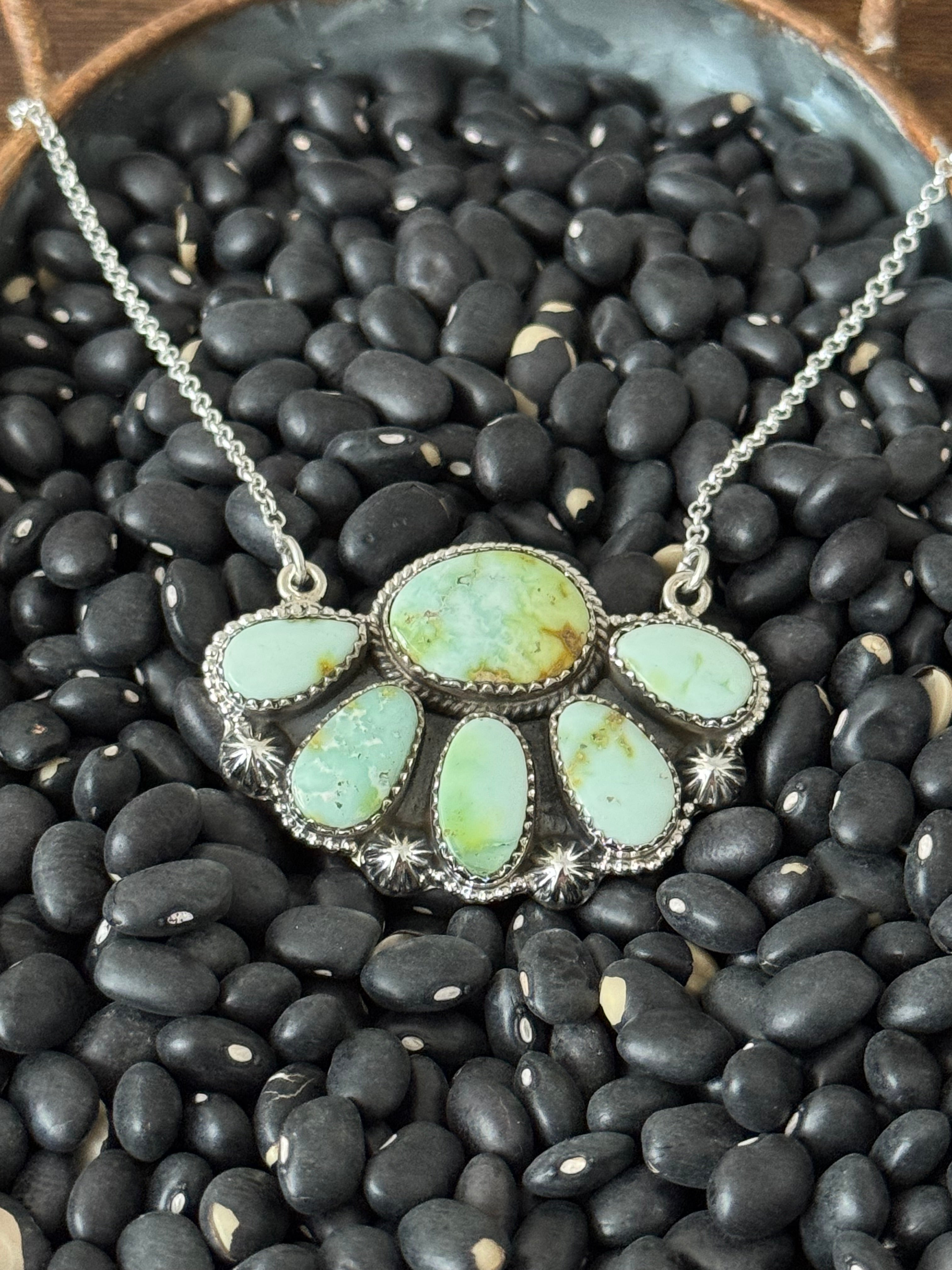 Southwest Paloma Variscite & Sterling Silver Cluster Necklace