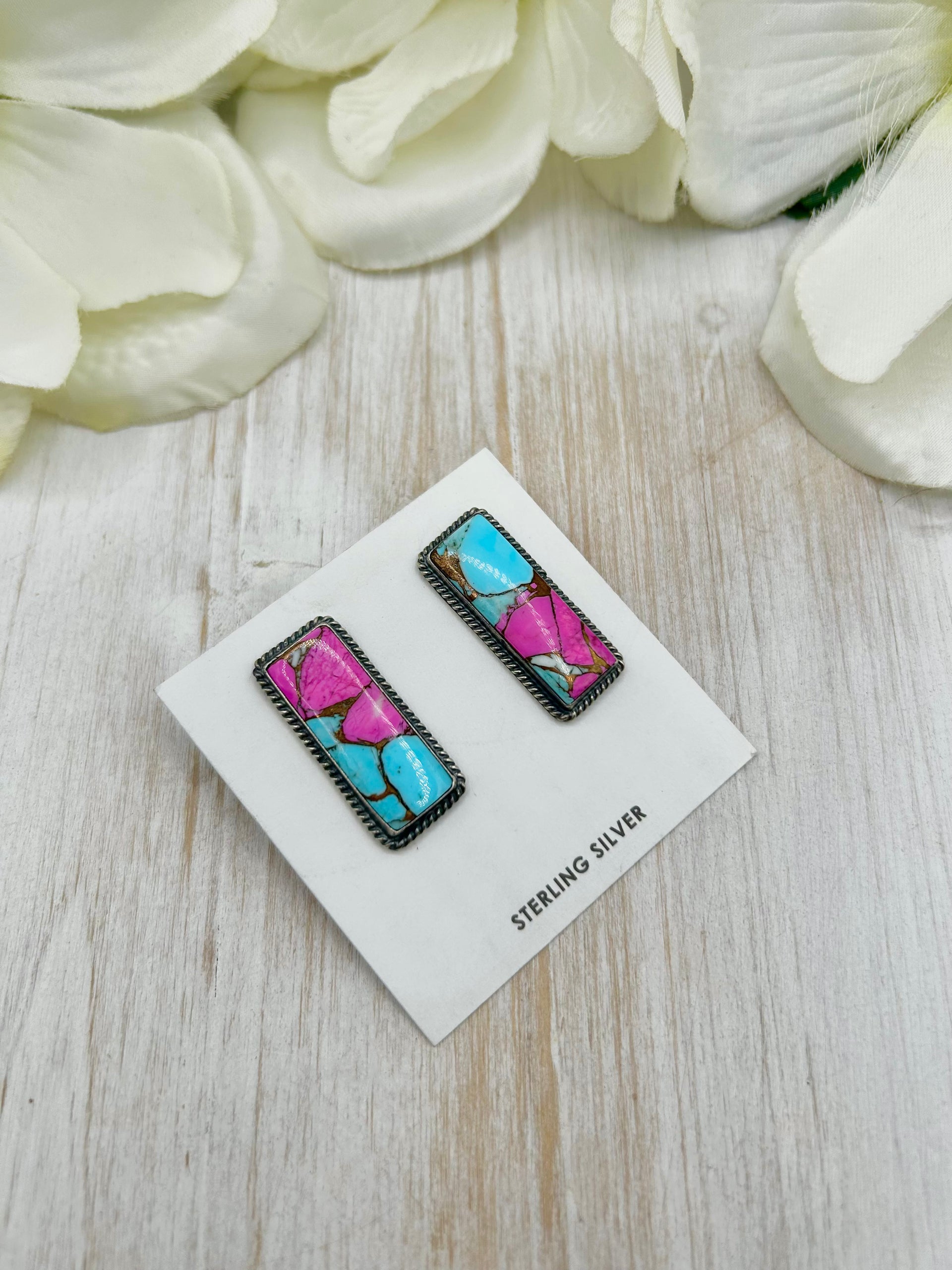 J Frank Cotton Candy Dahlia & Sterling Silver Post Earrings