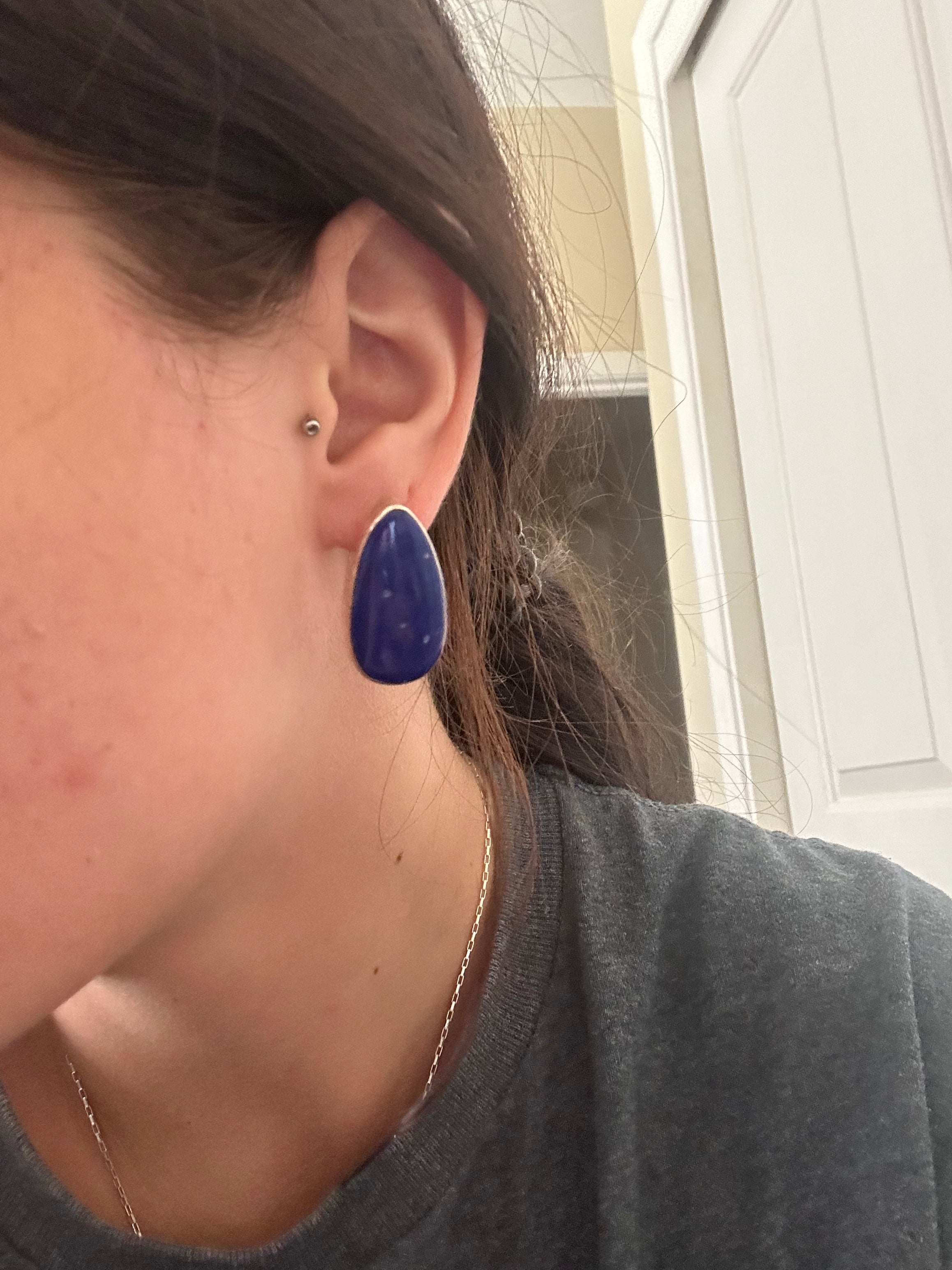 Navajo Handmade Lapis & Sterling Silver Post Earrings