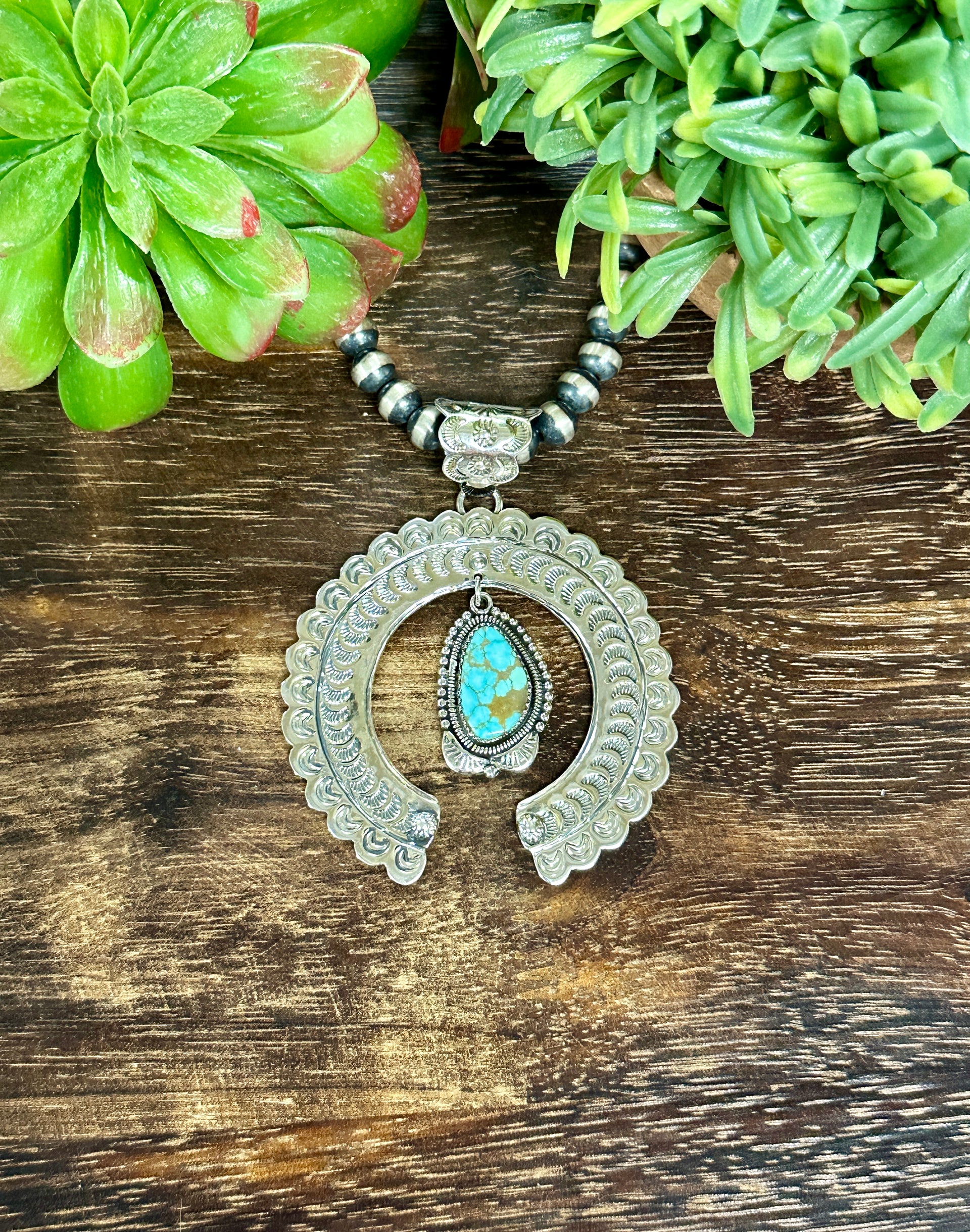 Southwest Handmade Natural #8 Turquoise & Sterling Silver Naja Pendant