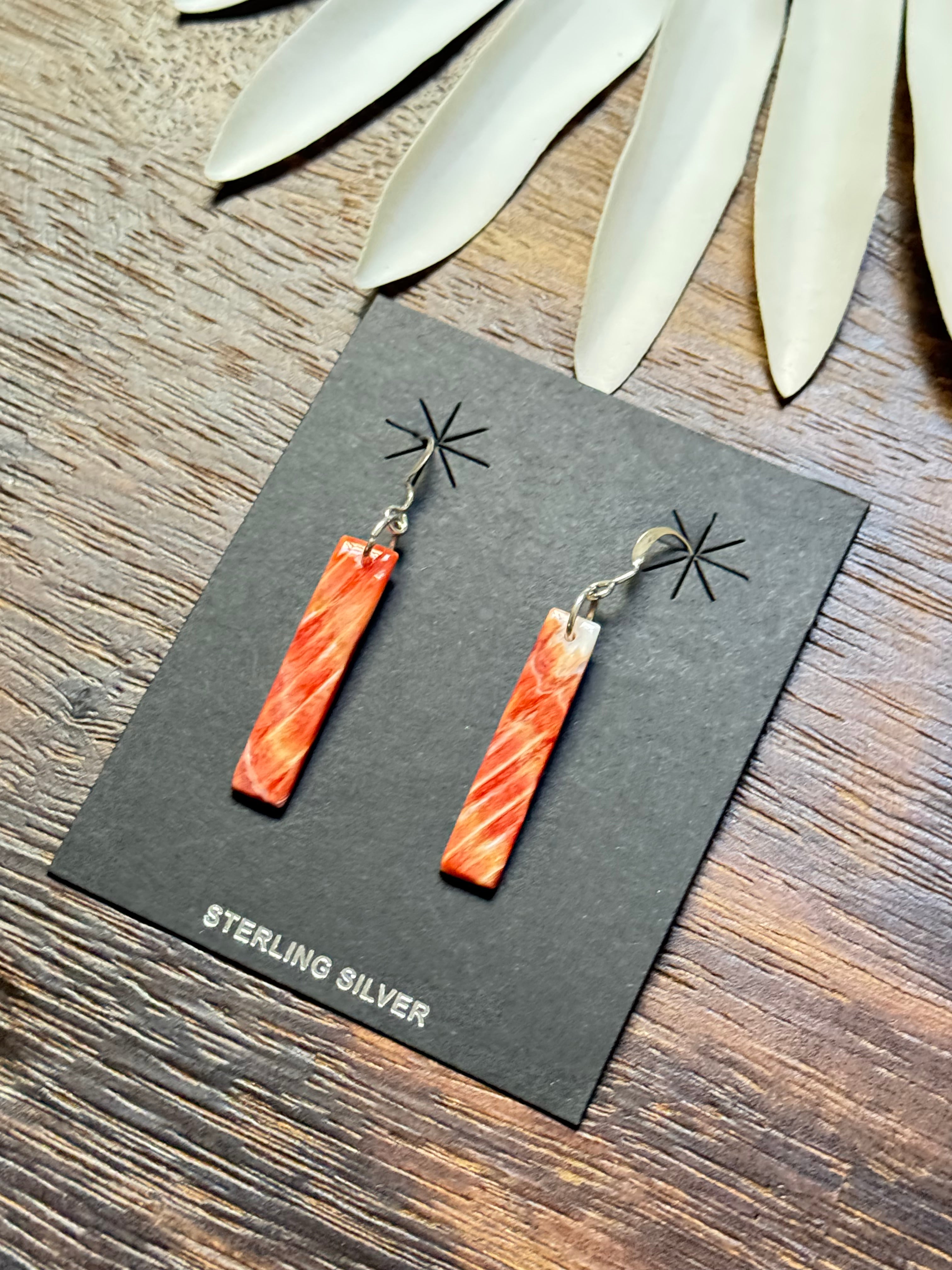 Navajo Made Spiny Oys & Sterling Silver Slab Dangle Earrings