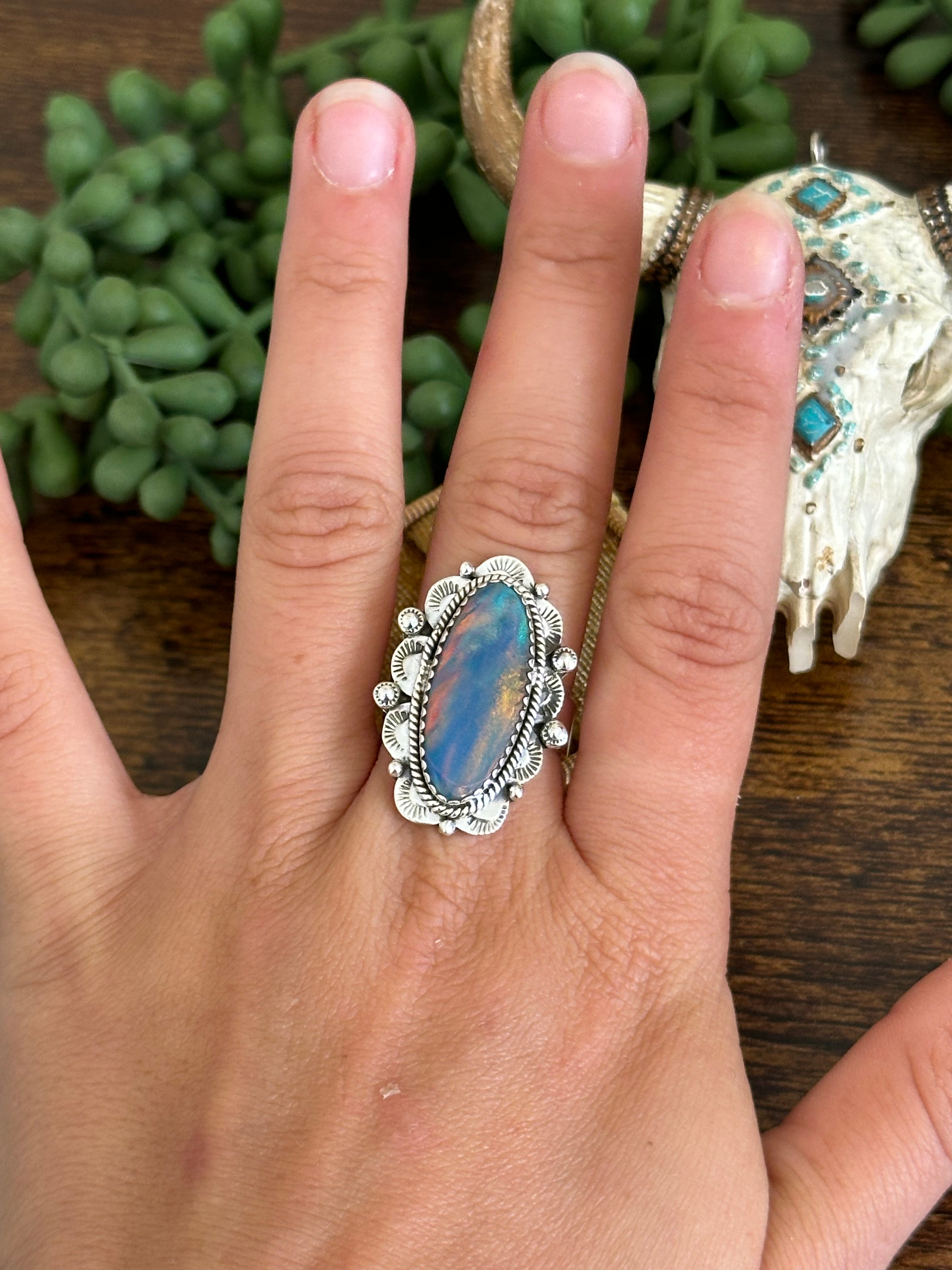 Southwest Handmade Opal & Sterling Silver Adjustable Ring