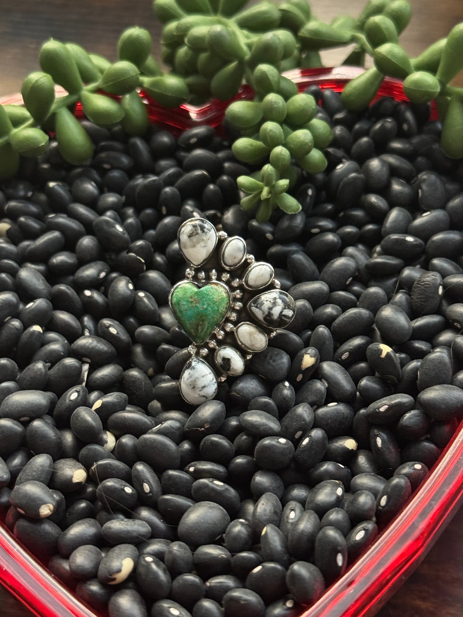 Southwest Handmade Multi Stone & Sterling Silver Adjustable Cluster Ring