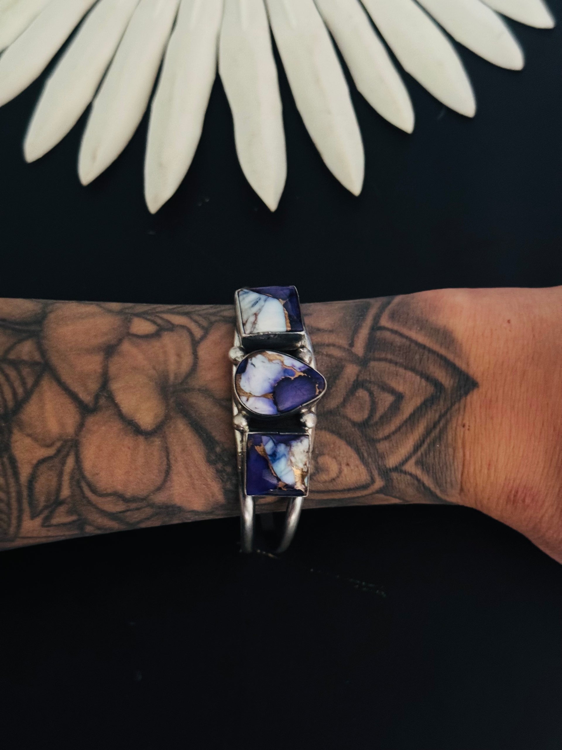 Augustine Largo Grape Dahlia & Sterling Silver Cuff Bracelet