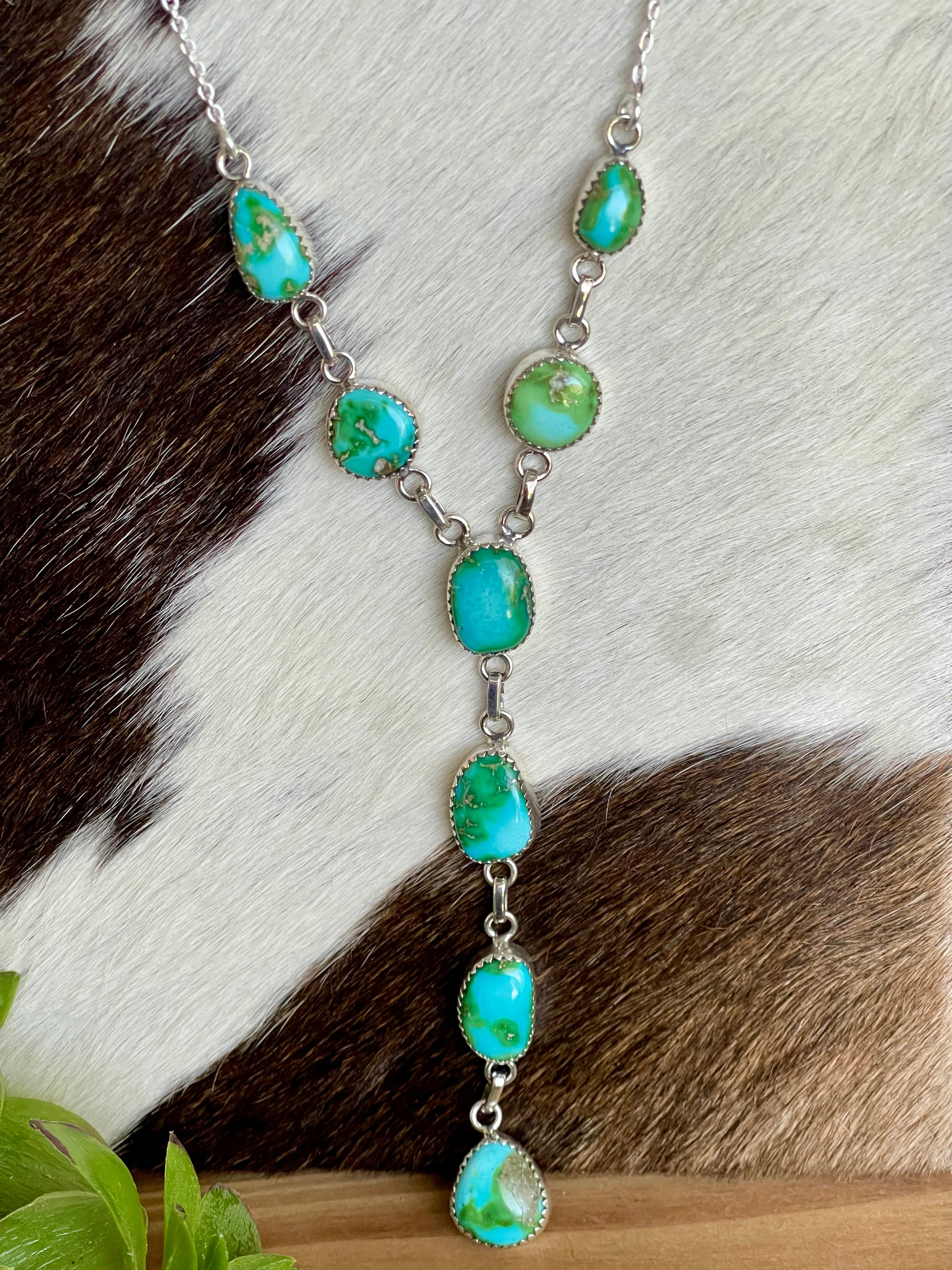 Southwest Handmade Sonoran Mountain Turquoise & Sterling Silver Lariat Necklace