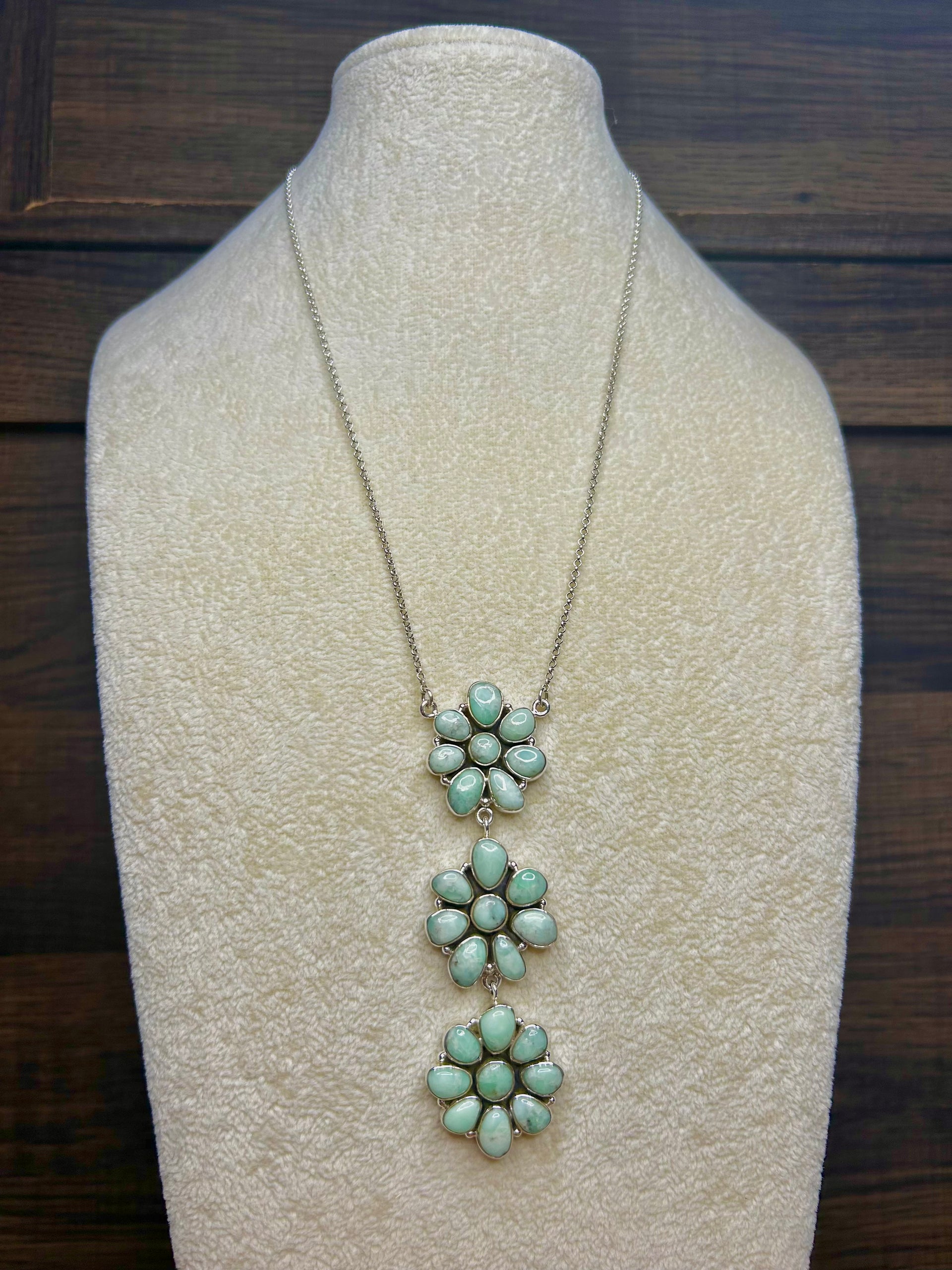 Southwest Made Palomino Variscite  & Sterling Silver Cluster Necklace