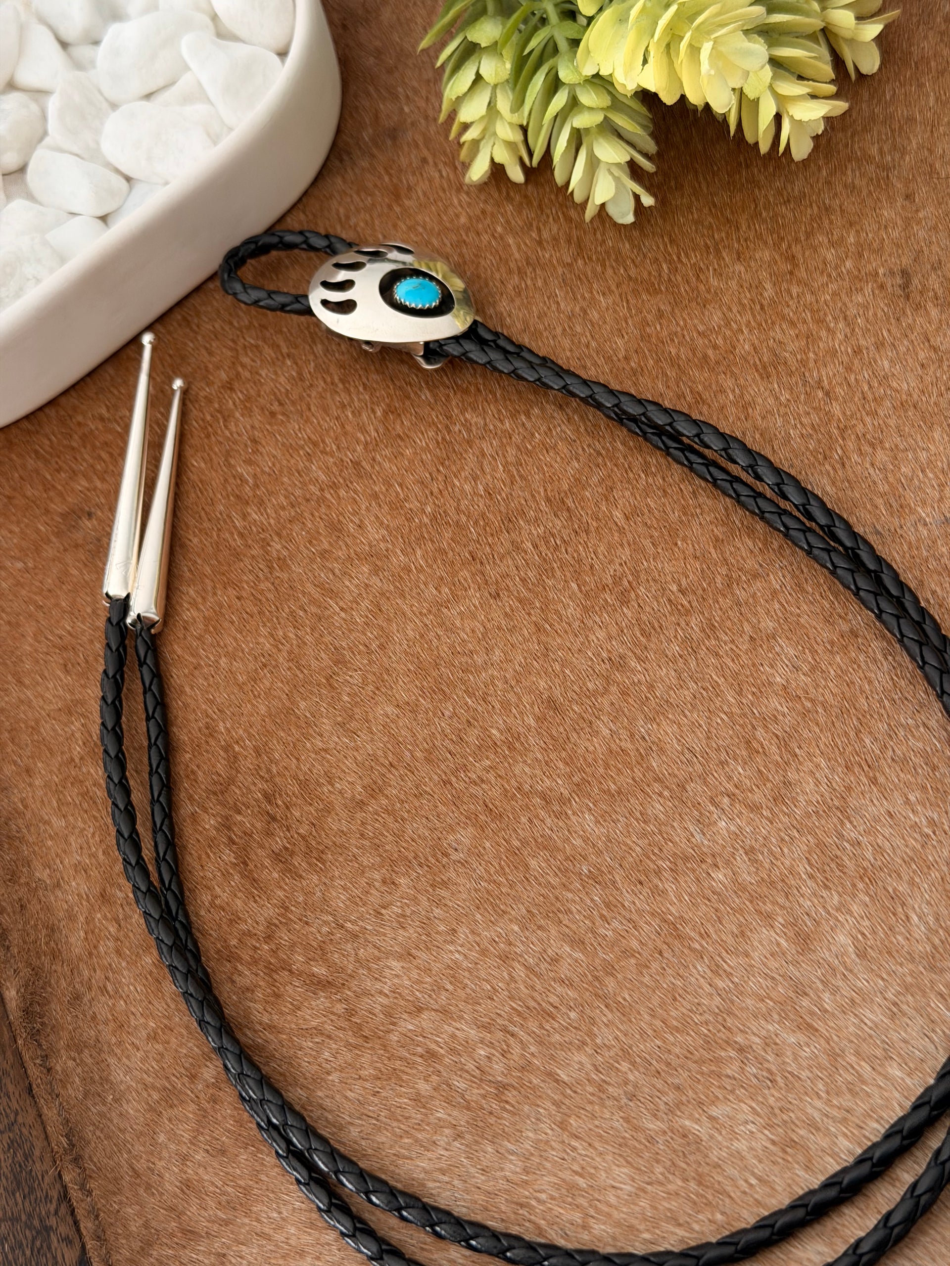 Navajo Made Kingman Turquoise & Sterling Silver Bolo Tie