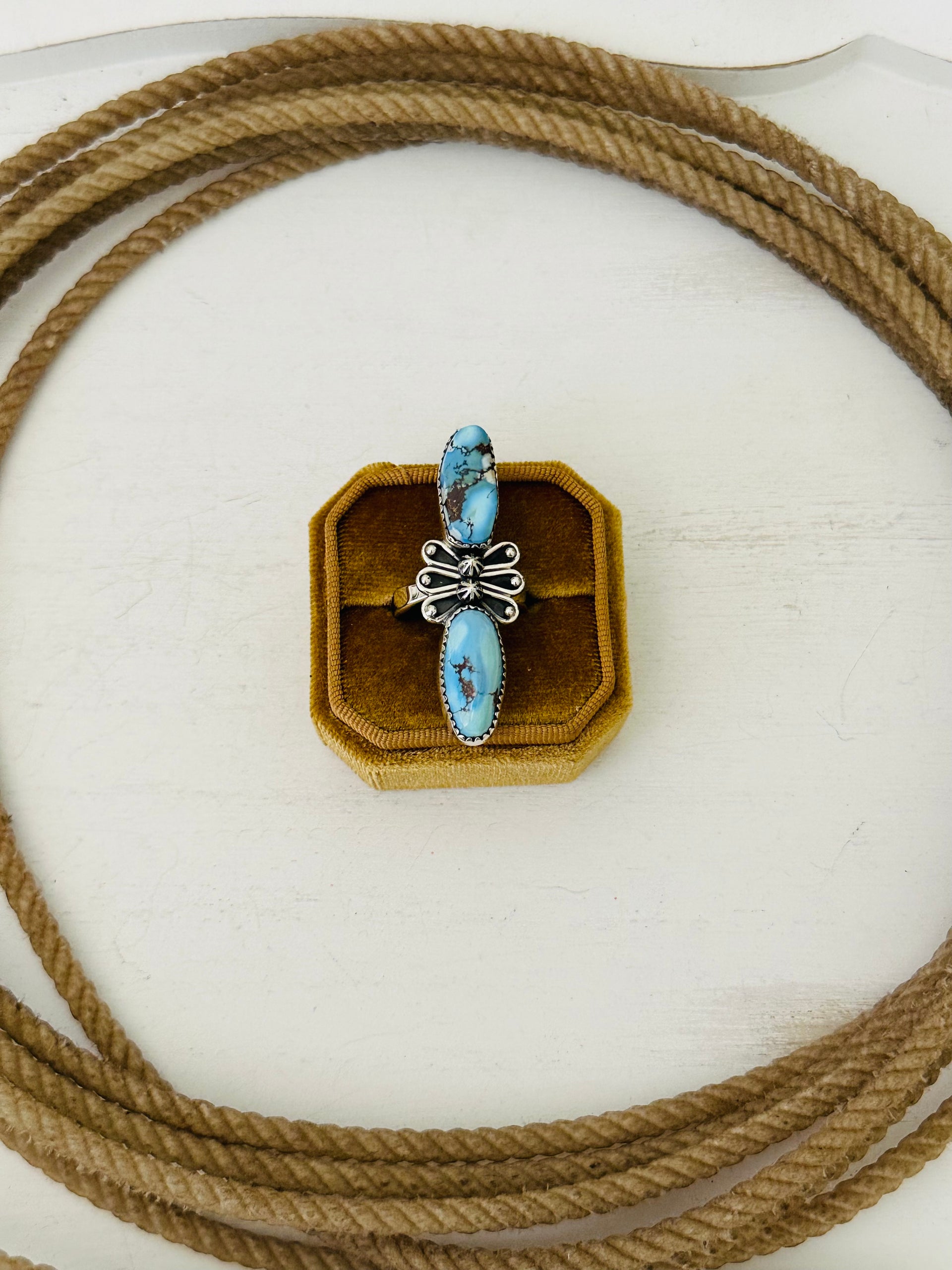 Southwest Handmade Golden Hills Turquoise & Sterling Silver Adjustable Ring