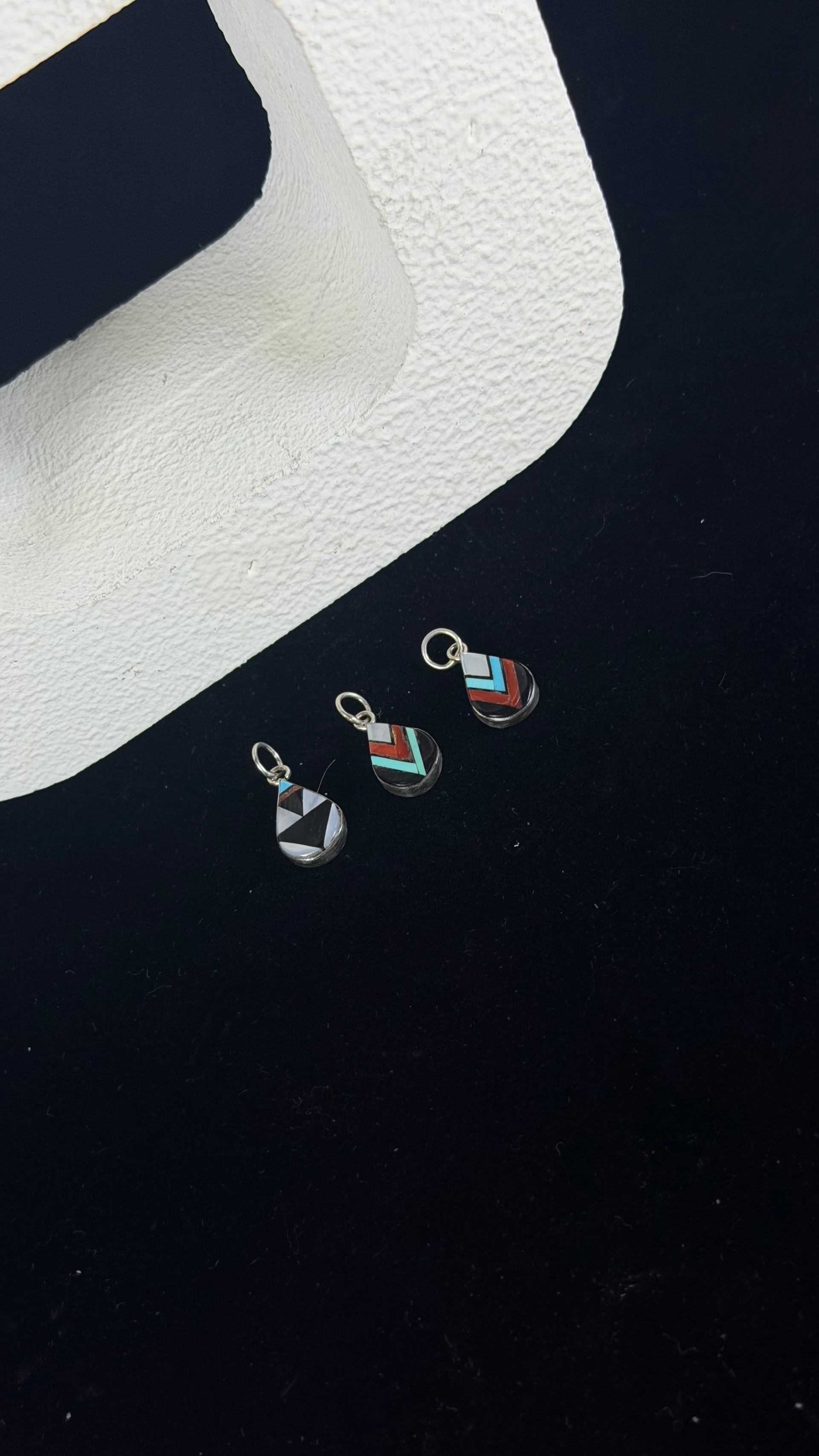 Zuni Made Multi Stone & Sterling Silver Inlay Pendant