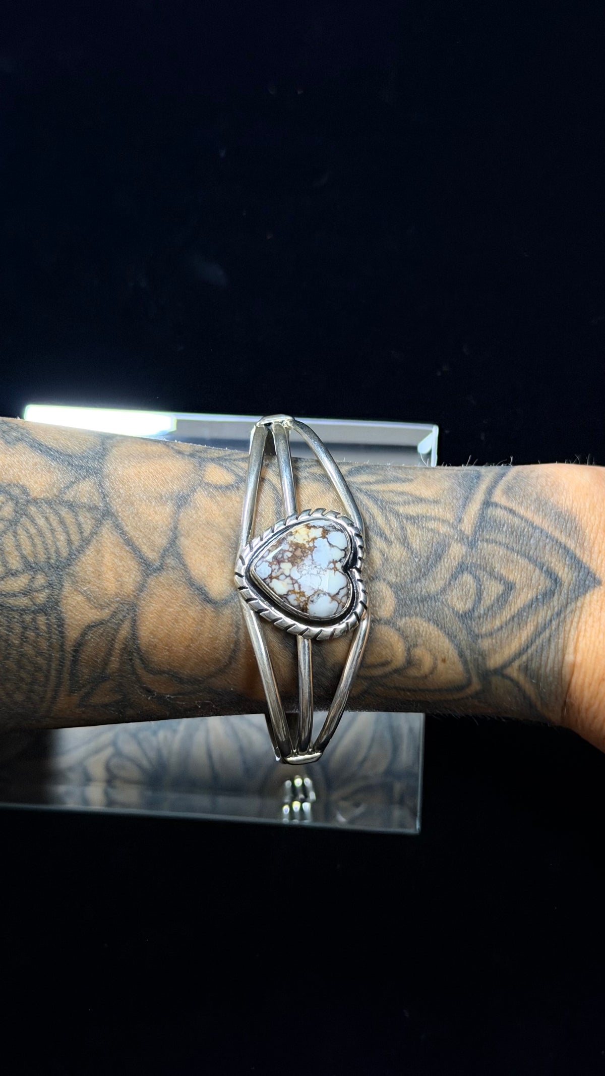 Robert Kee Wild Horse & Sterling Silver Heart Cuff Bracelet