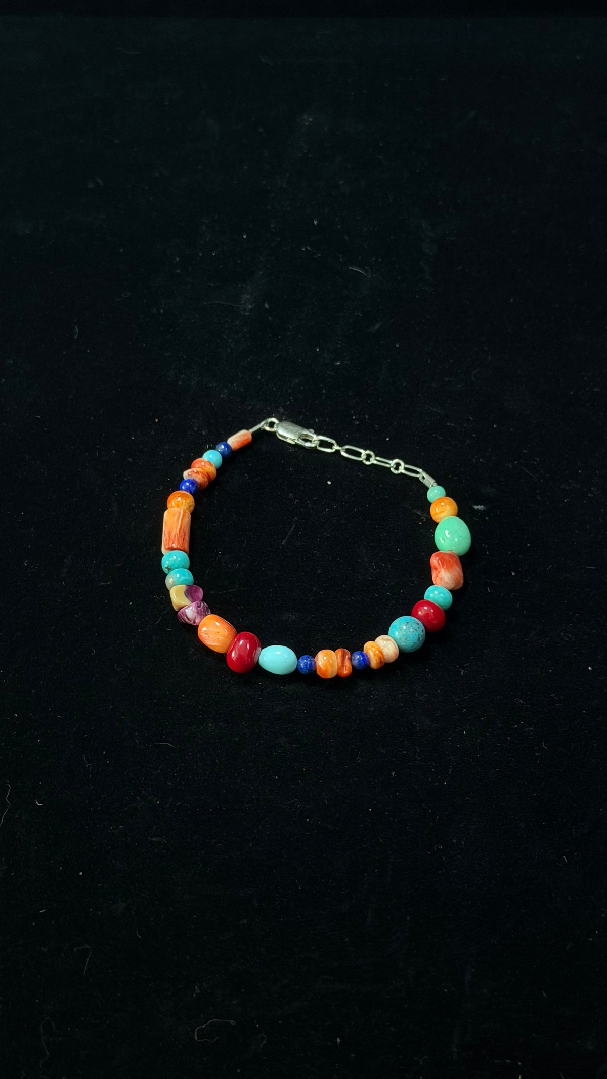 Navajo Strung Multi Stone & Sterling Silver Beaded Bracelet