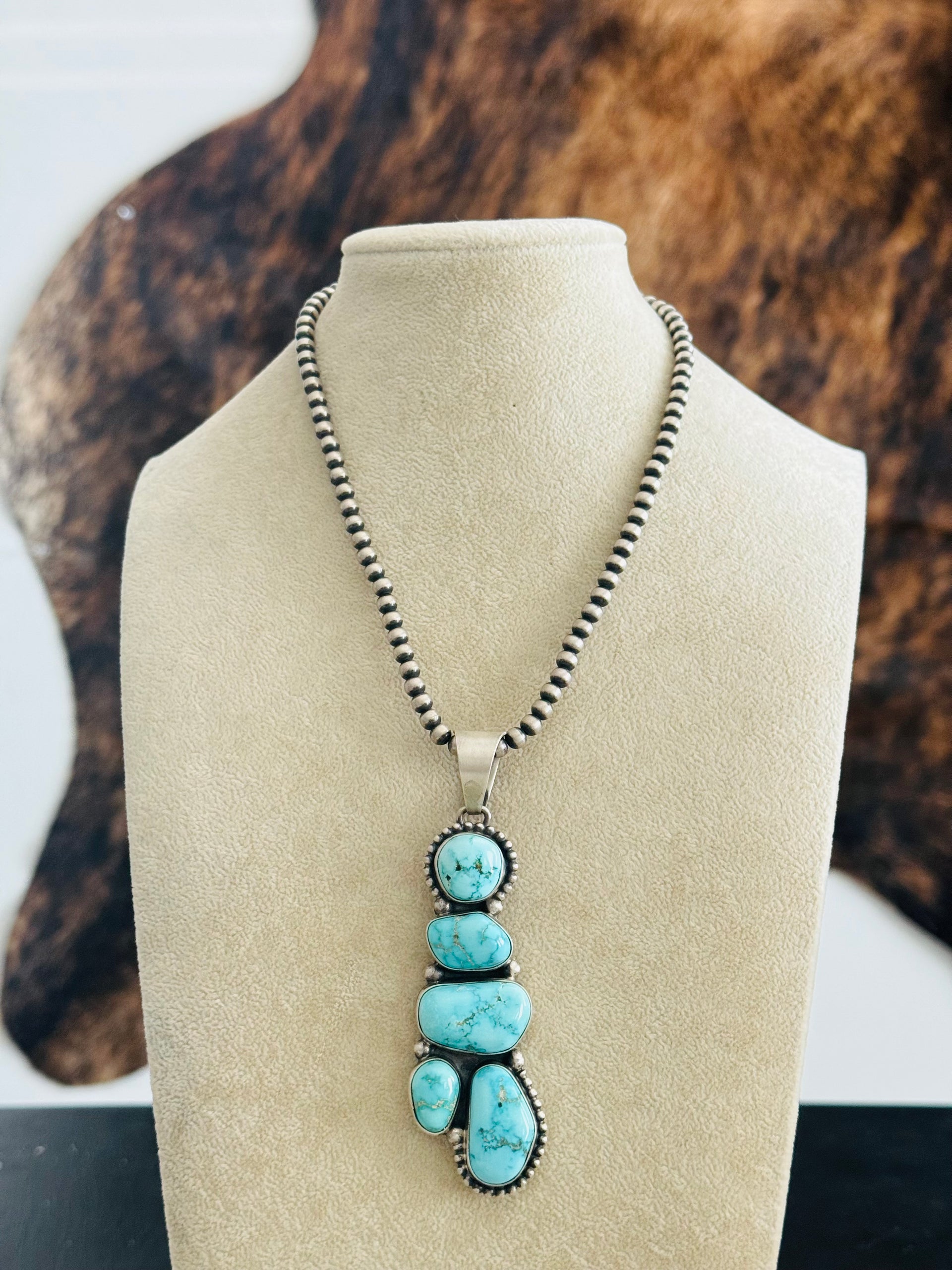 Darrin Livingston Royston Turquoise & Sterling Silver Cluster Pendant