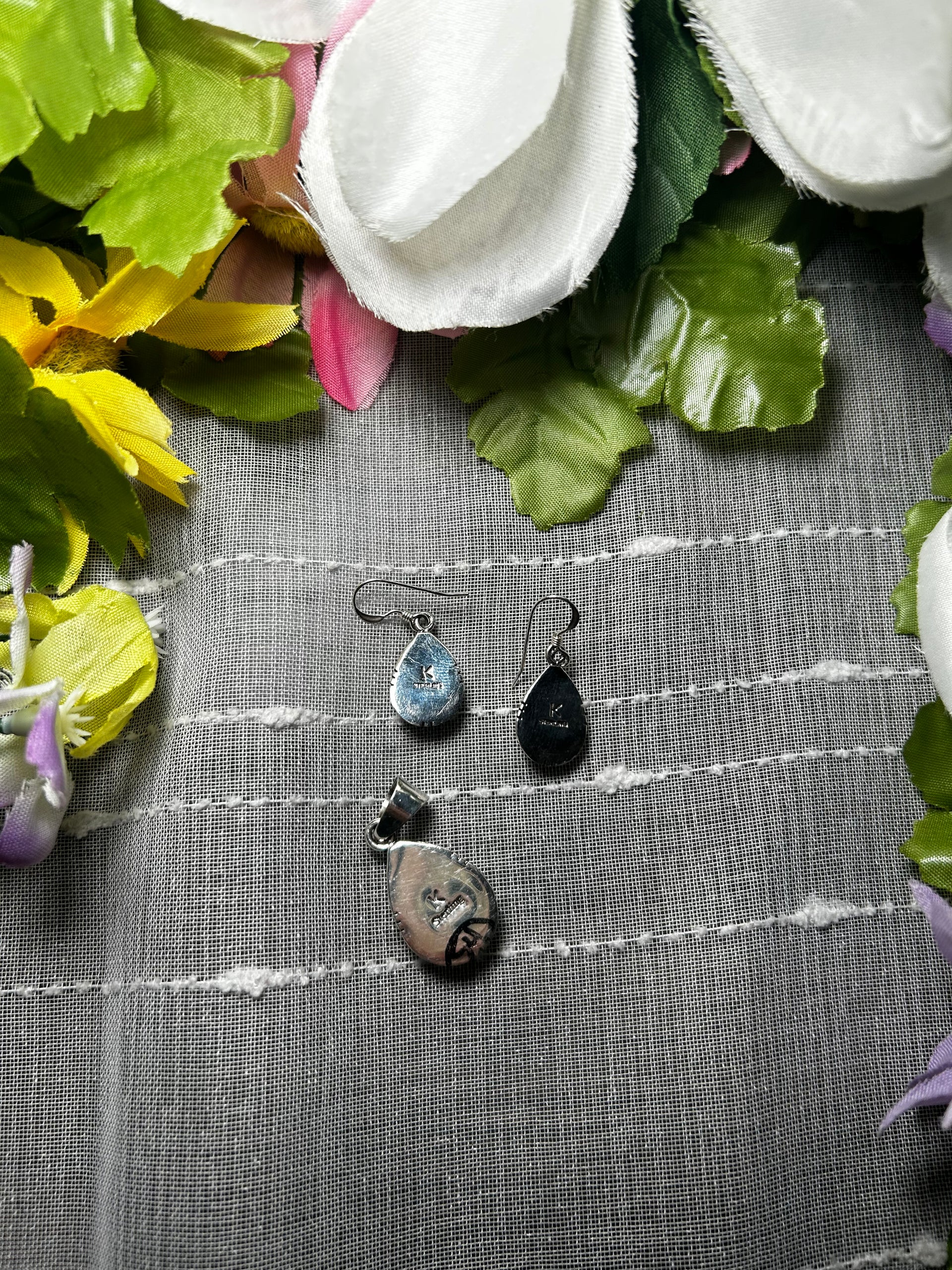 Navajo Made Kingman Turquoise and Sterling Silver Set