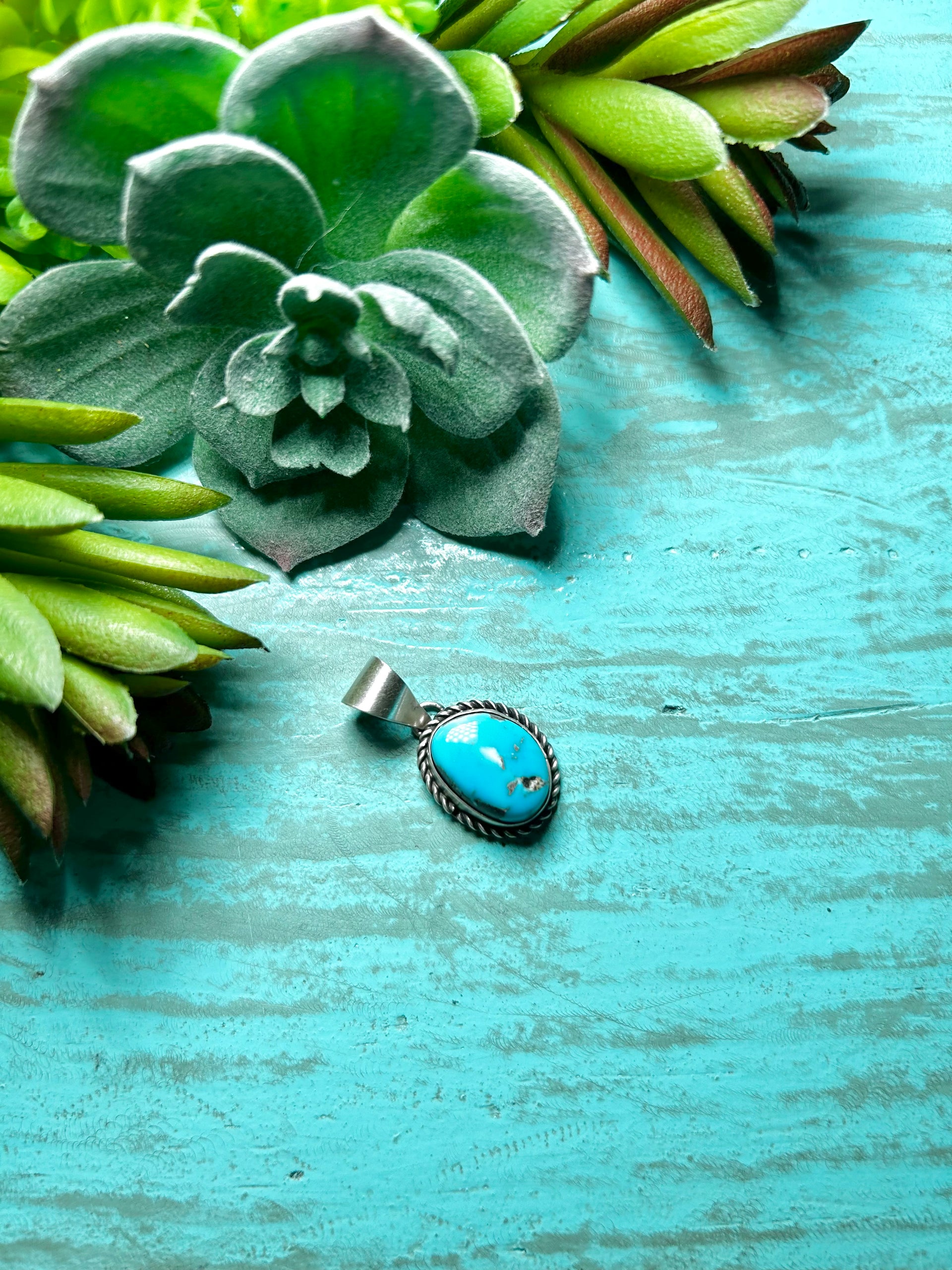 Navajo Made Kingman Turquoise & Sterling Silver Pendant