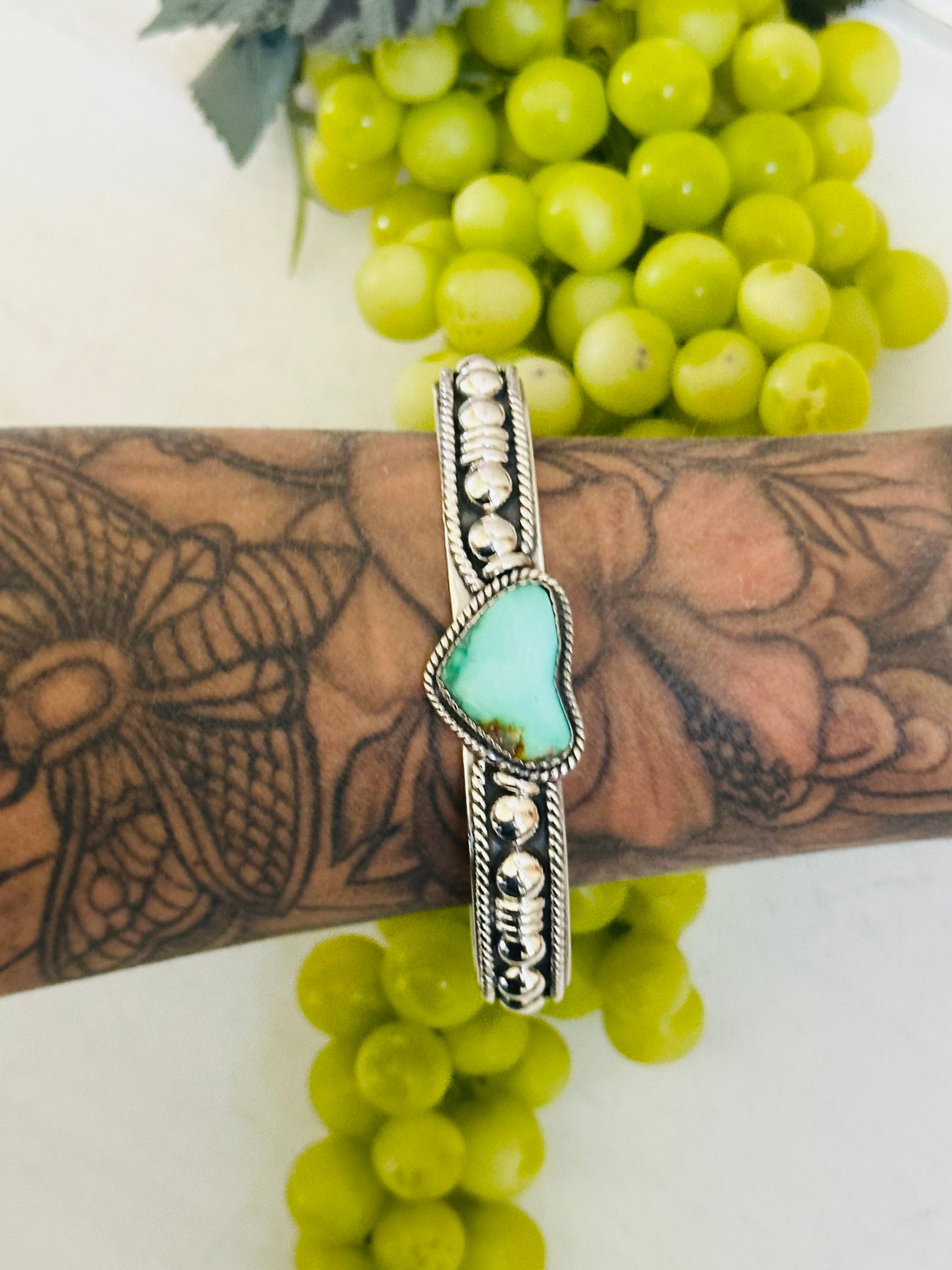 Southwest Made Emerald Valley Turquoise & Sterling Silver Cuff Bracelet