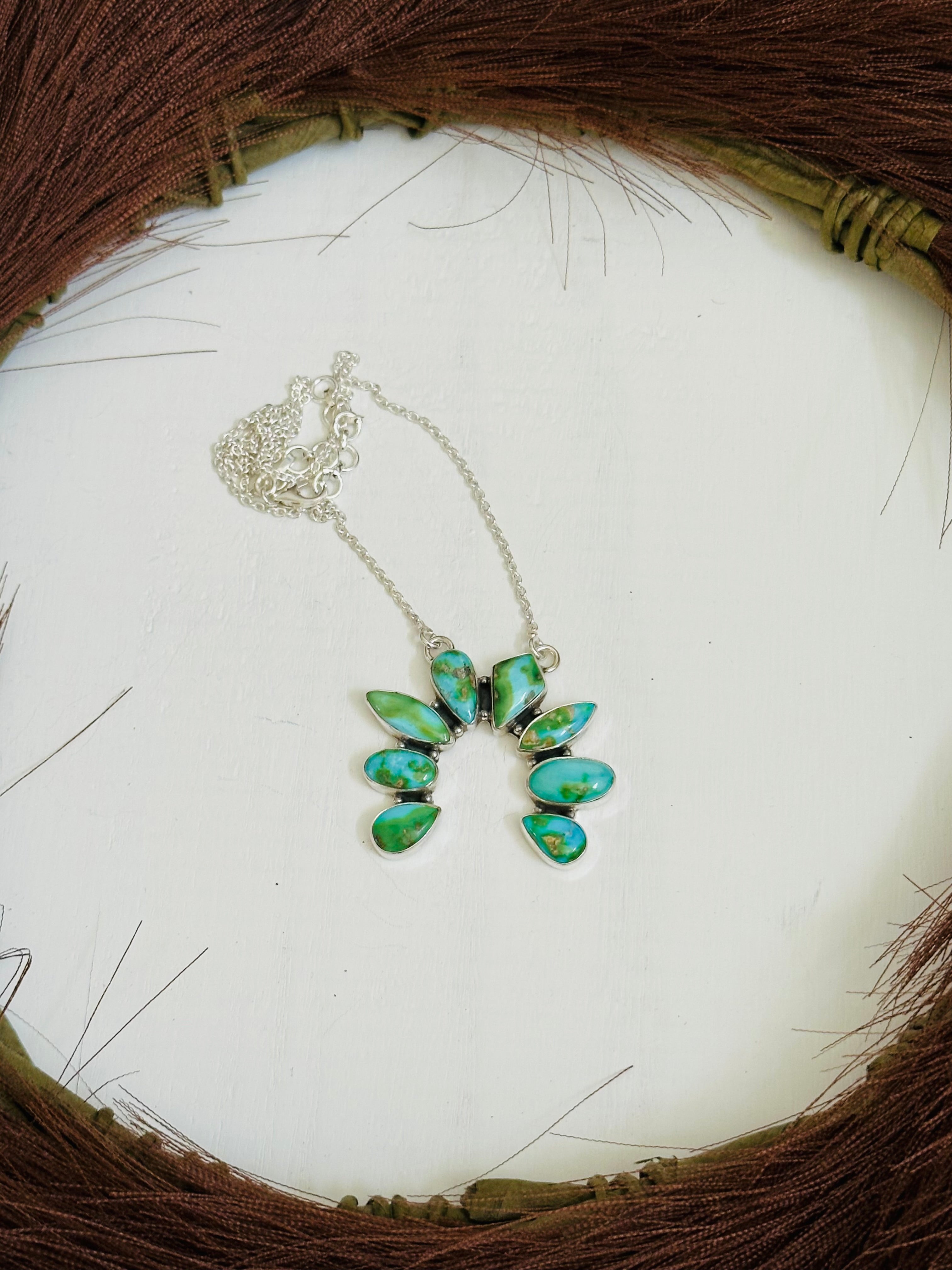 TTD “Chance” Sonoran Mountain Turquoise & Sterling Silver Cluster Naja Necklace