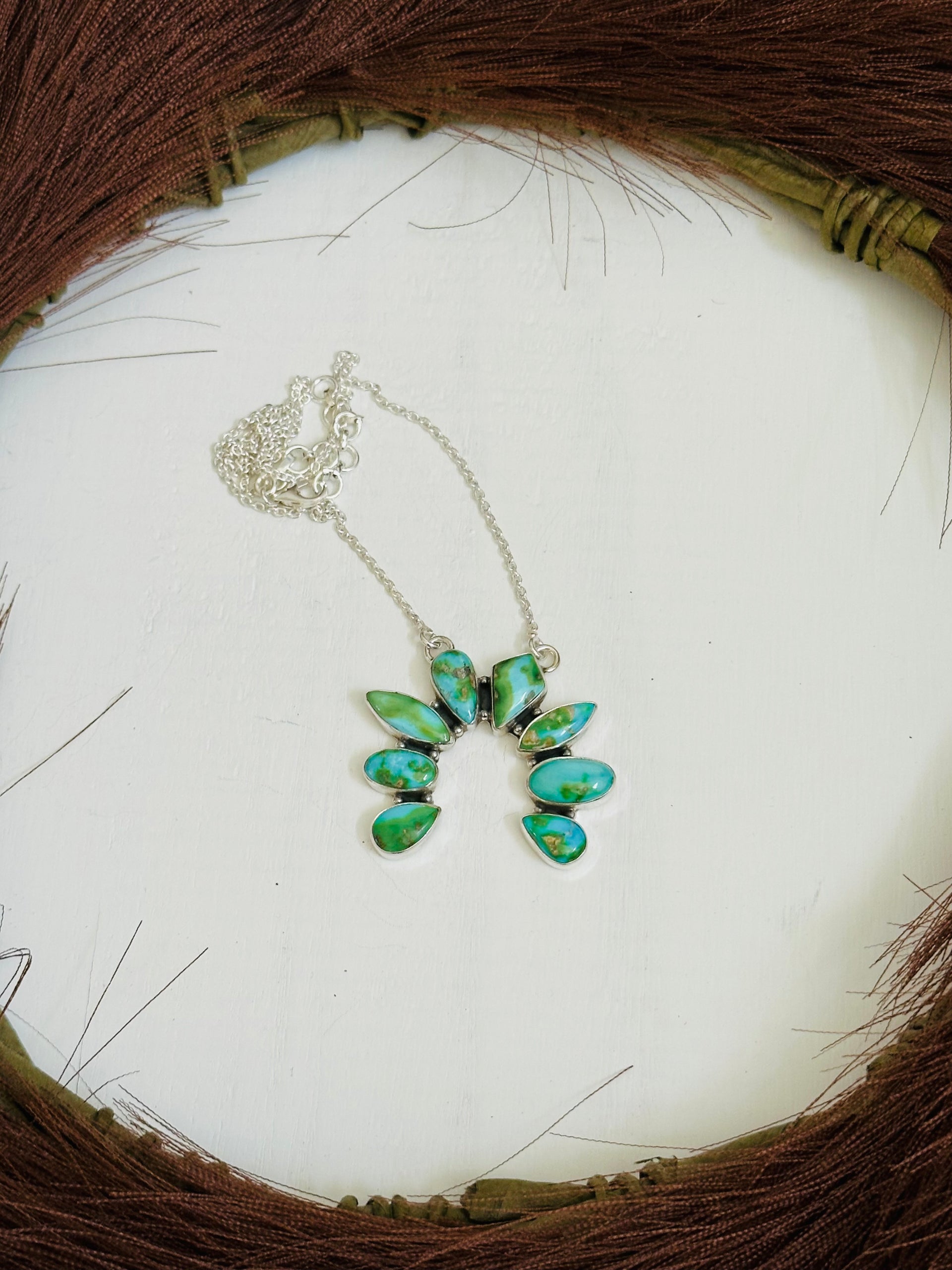 TTD “Chance” Sonoran Mountain Turquoise & Sterling Silver Cluster Naja Necklace