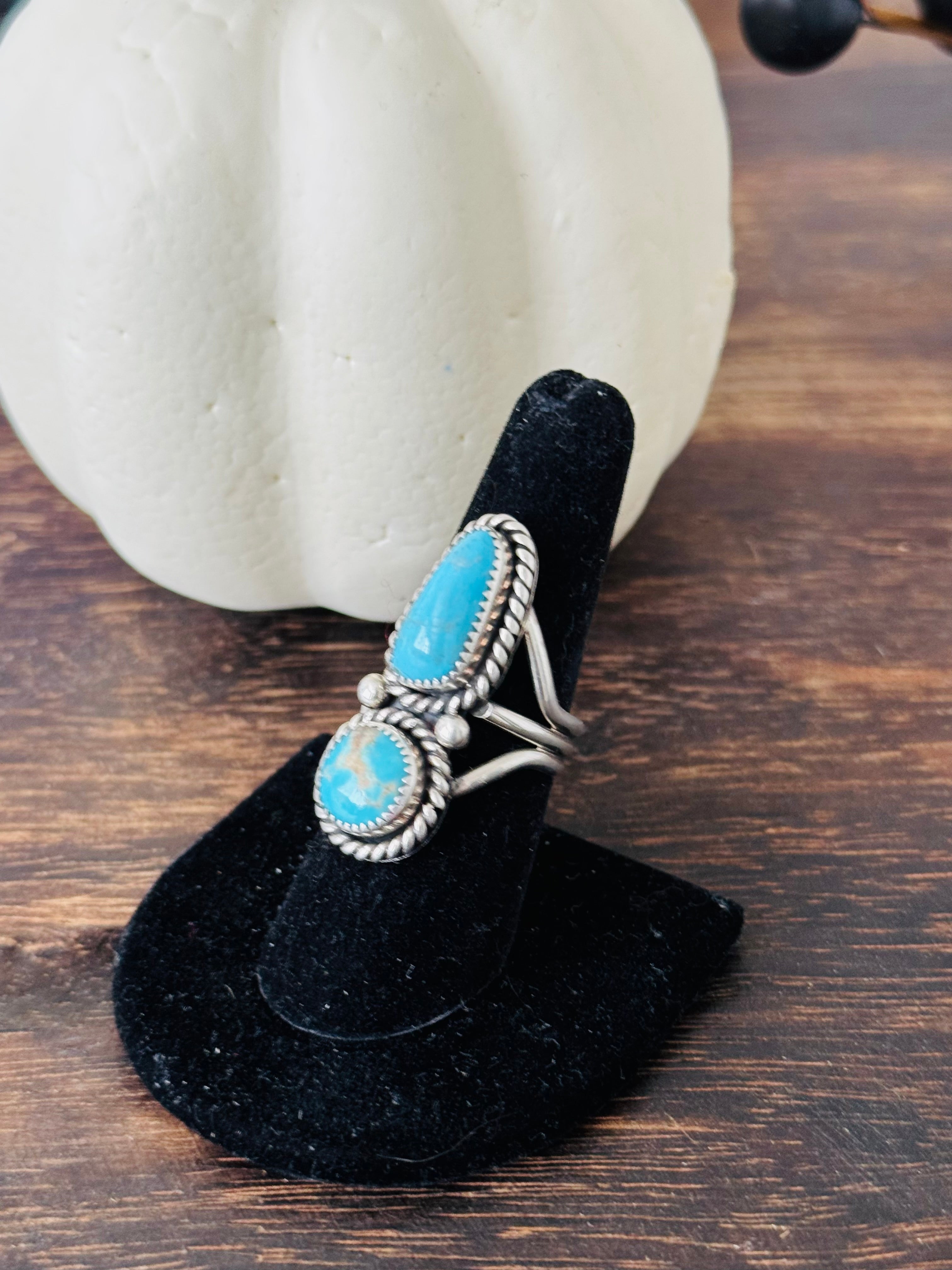 Navajo Made Kingman Turquoise & Sterling Silver Ring Size 8