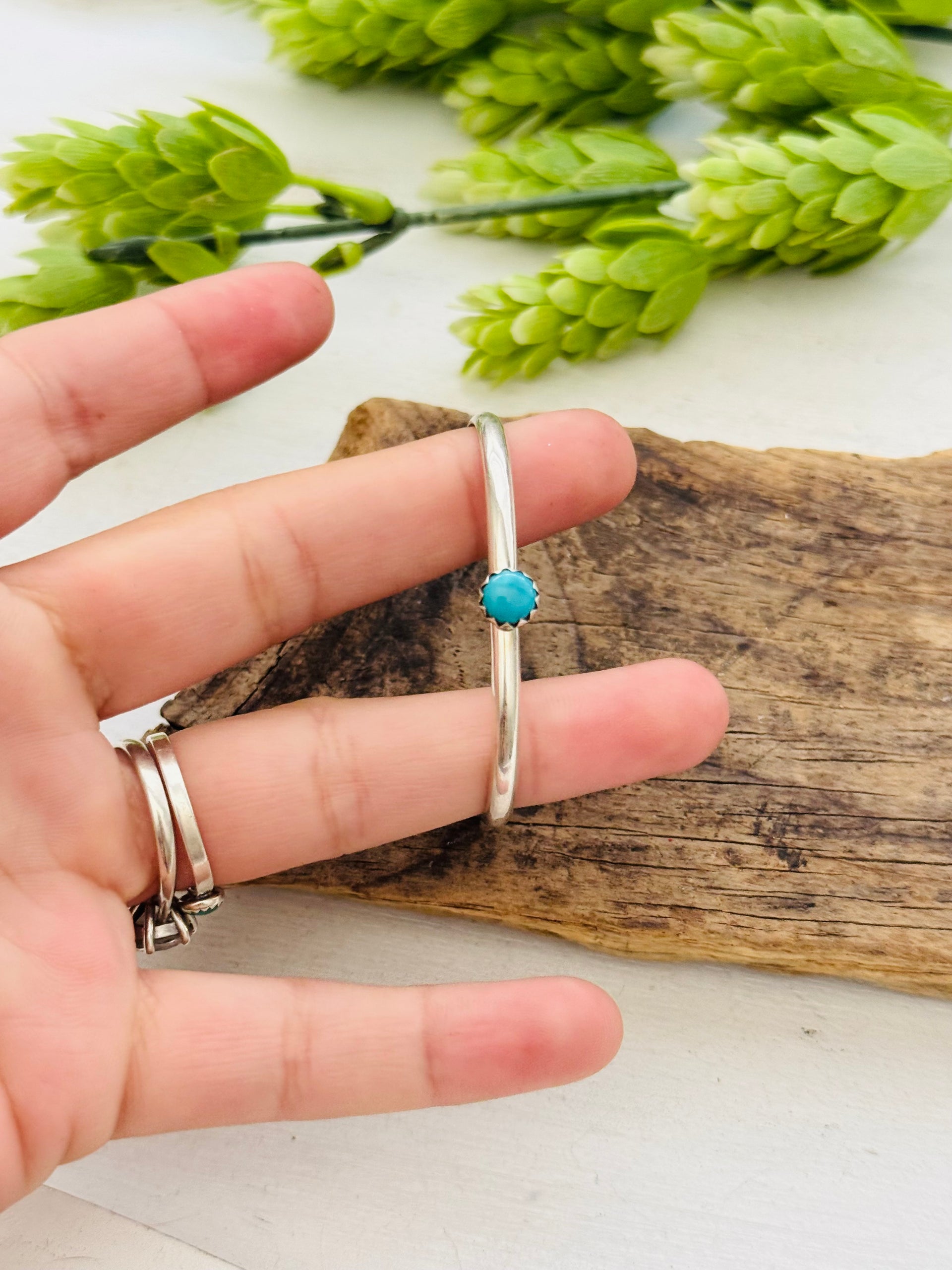 Navajo Made Kingman Turquoise & Sterling Silver Baby Cuff Bracelet