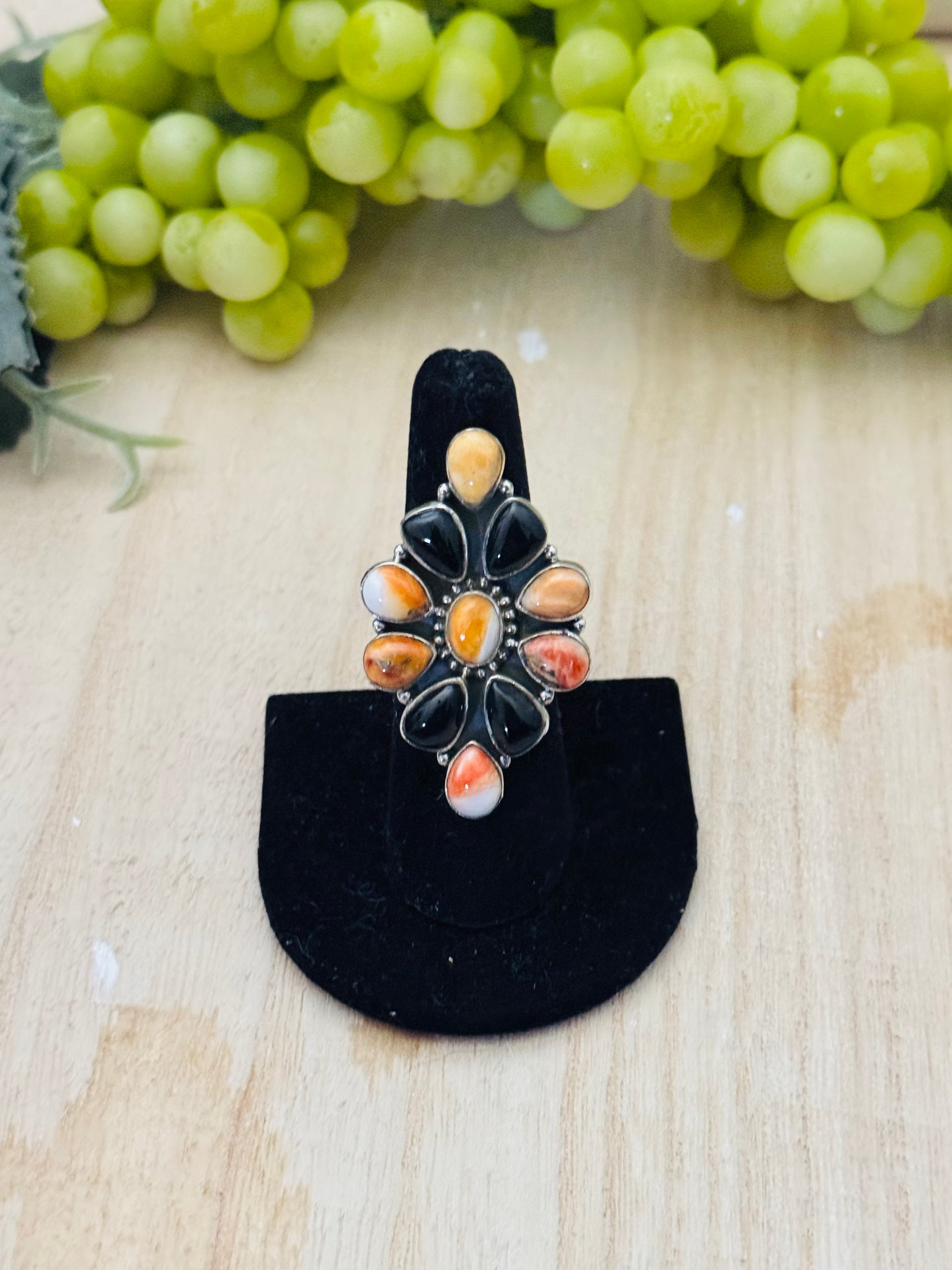 Southwest Handmade Multi Stone & Sterling Silver Adjustable Cluster Ring