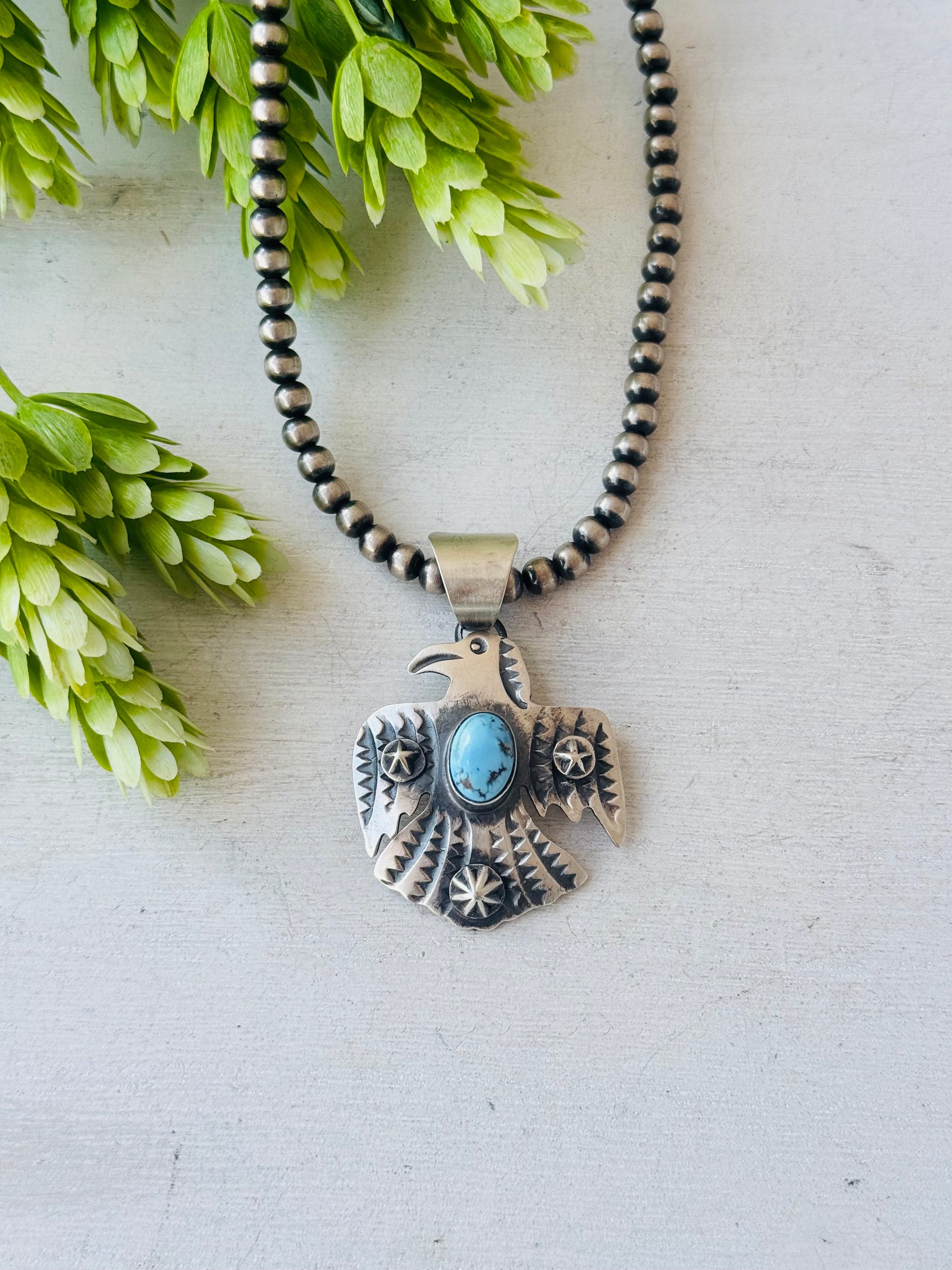 Chimney Butte Golden Hills Turquoise & Sterling Silver Thunderbird Pendant