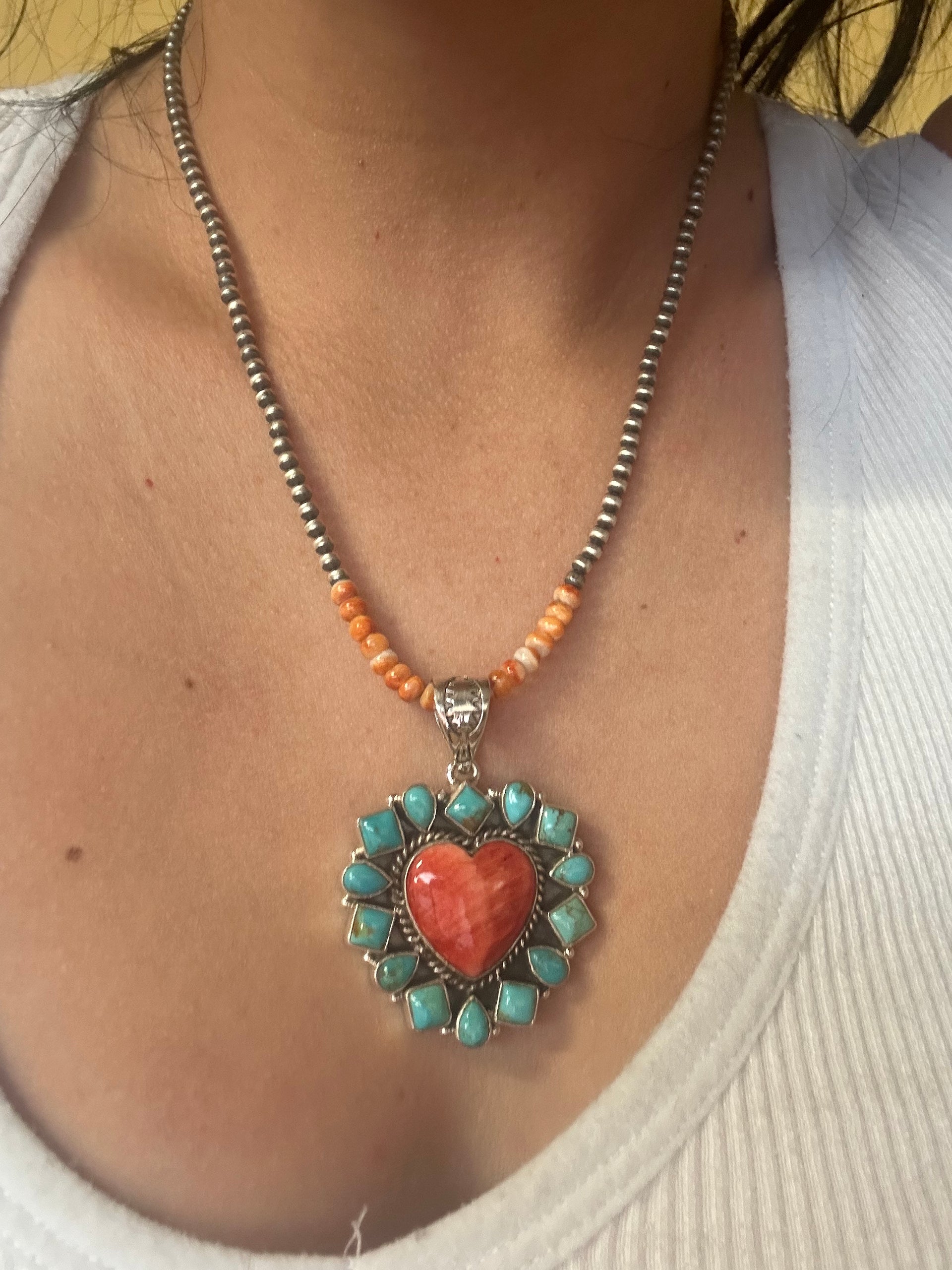 Southwest Handmade Multi Stone & Sterling Silver Heart Pendant