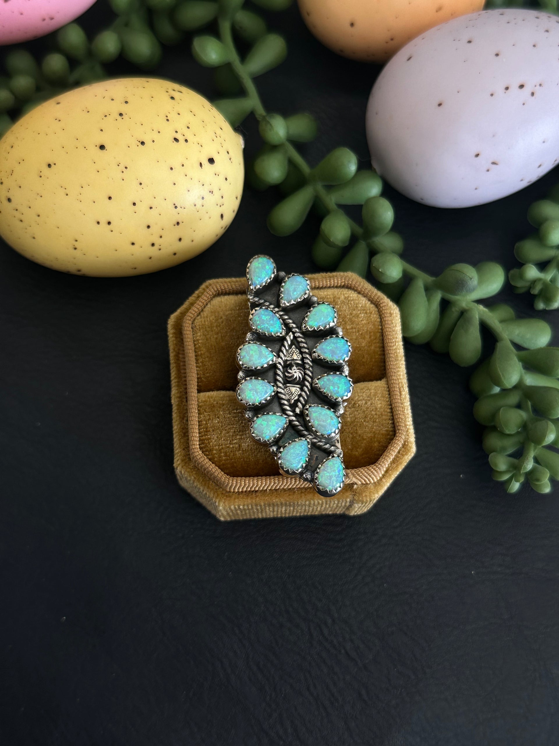 TTD “Twin Flame” Blue Opal & Sterling Silver Adjustable Cluster Ring
