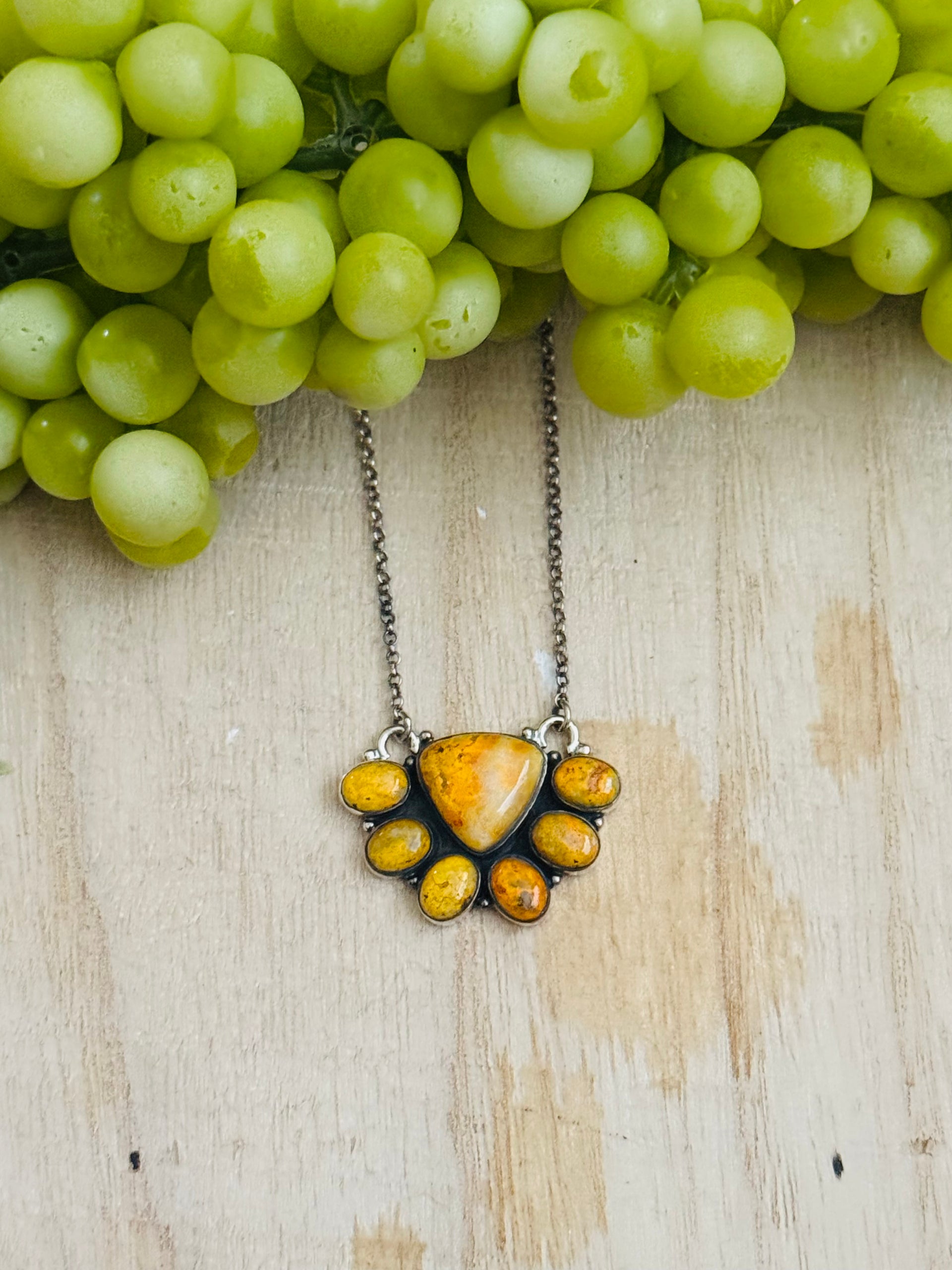 Southwest Made Bb Agate & Sterling Silver Cluster Necklace