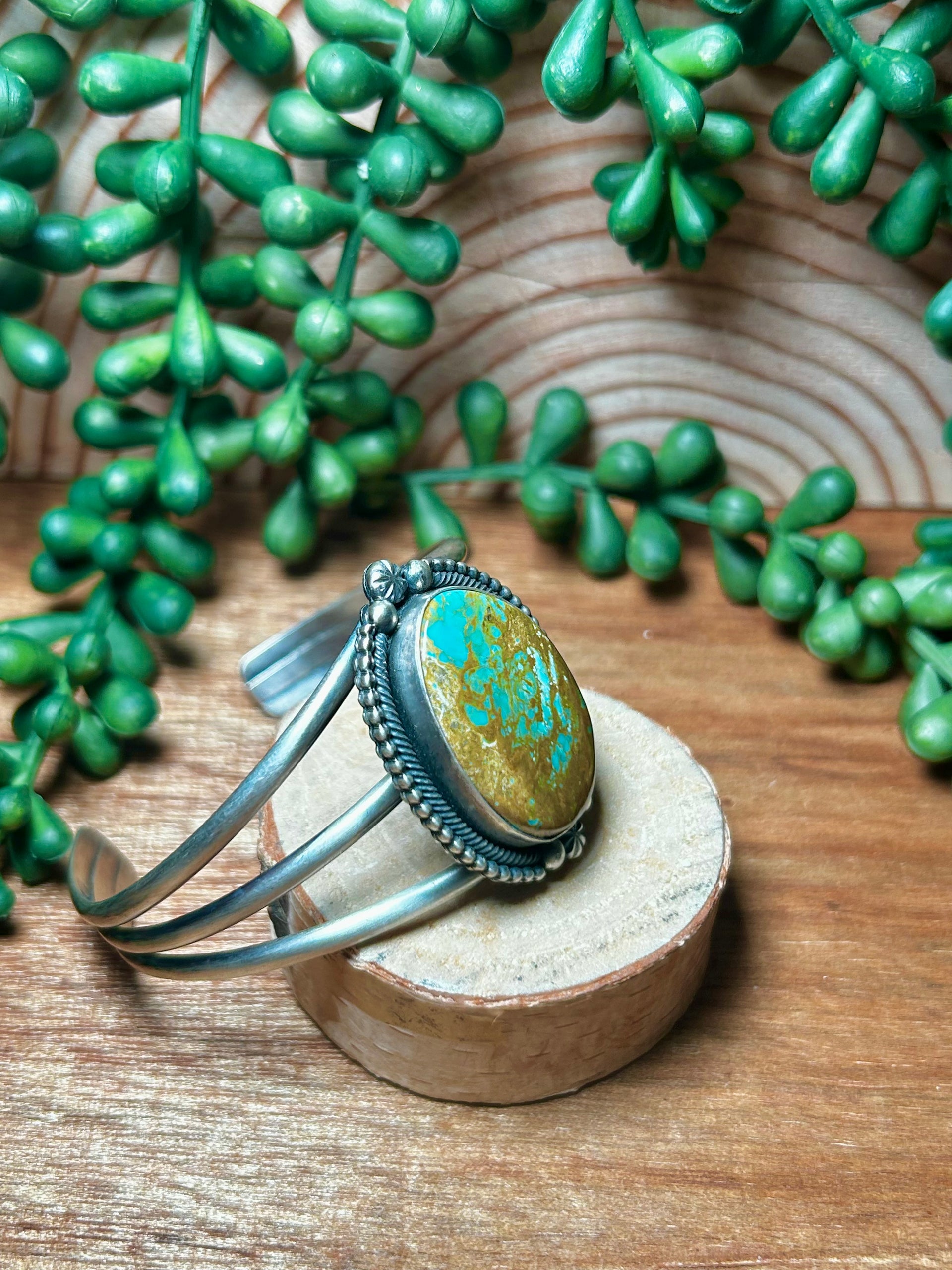 Navajo Made Pilot Mountain Turquoise & Sterling Silver Cuff Bracelet