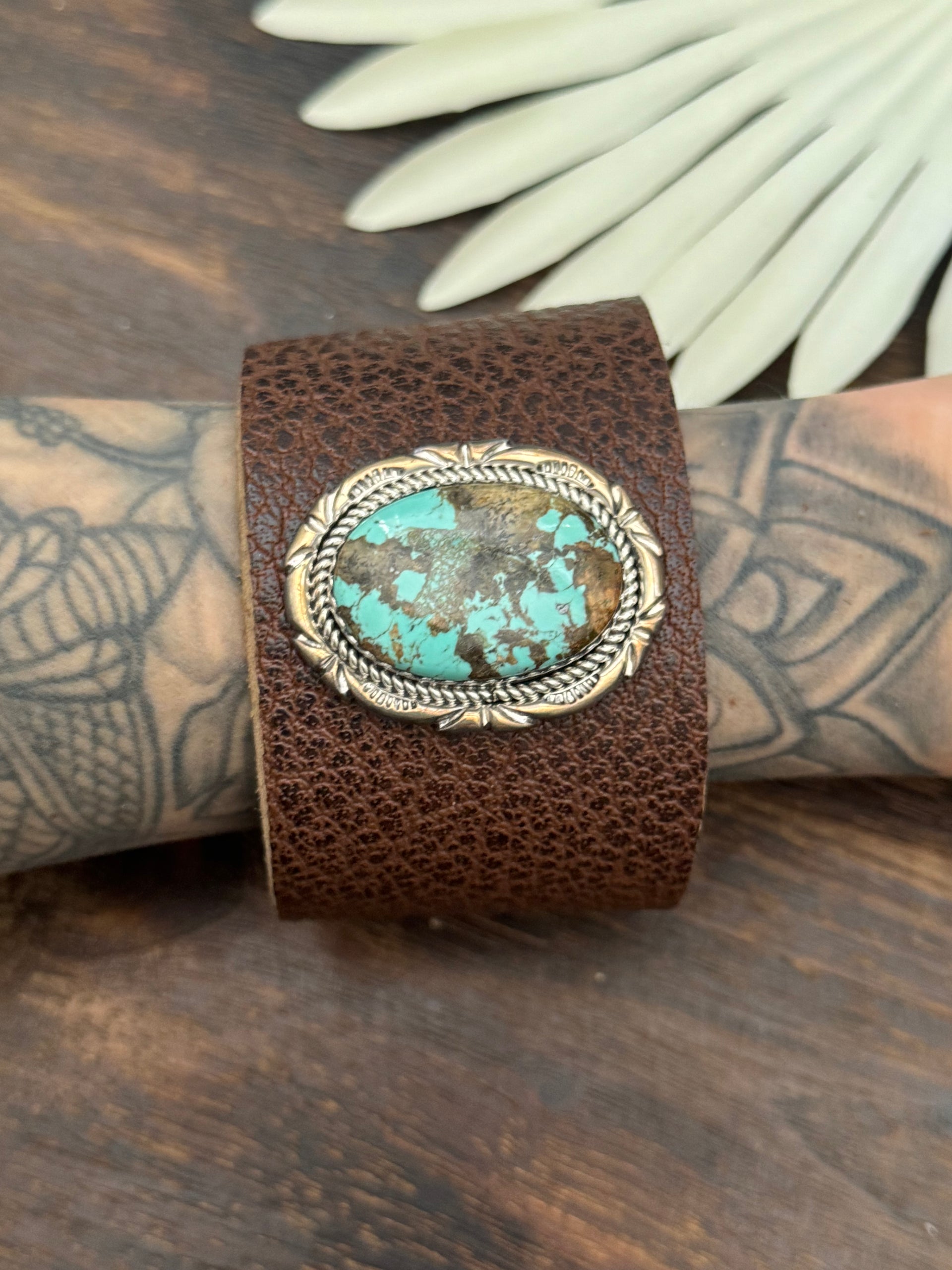 Julia Etsitty Kingman Turquoise & Genuine Leather Bracelet