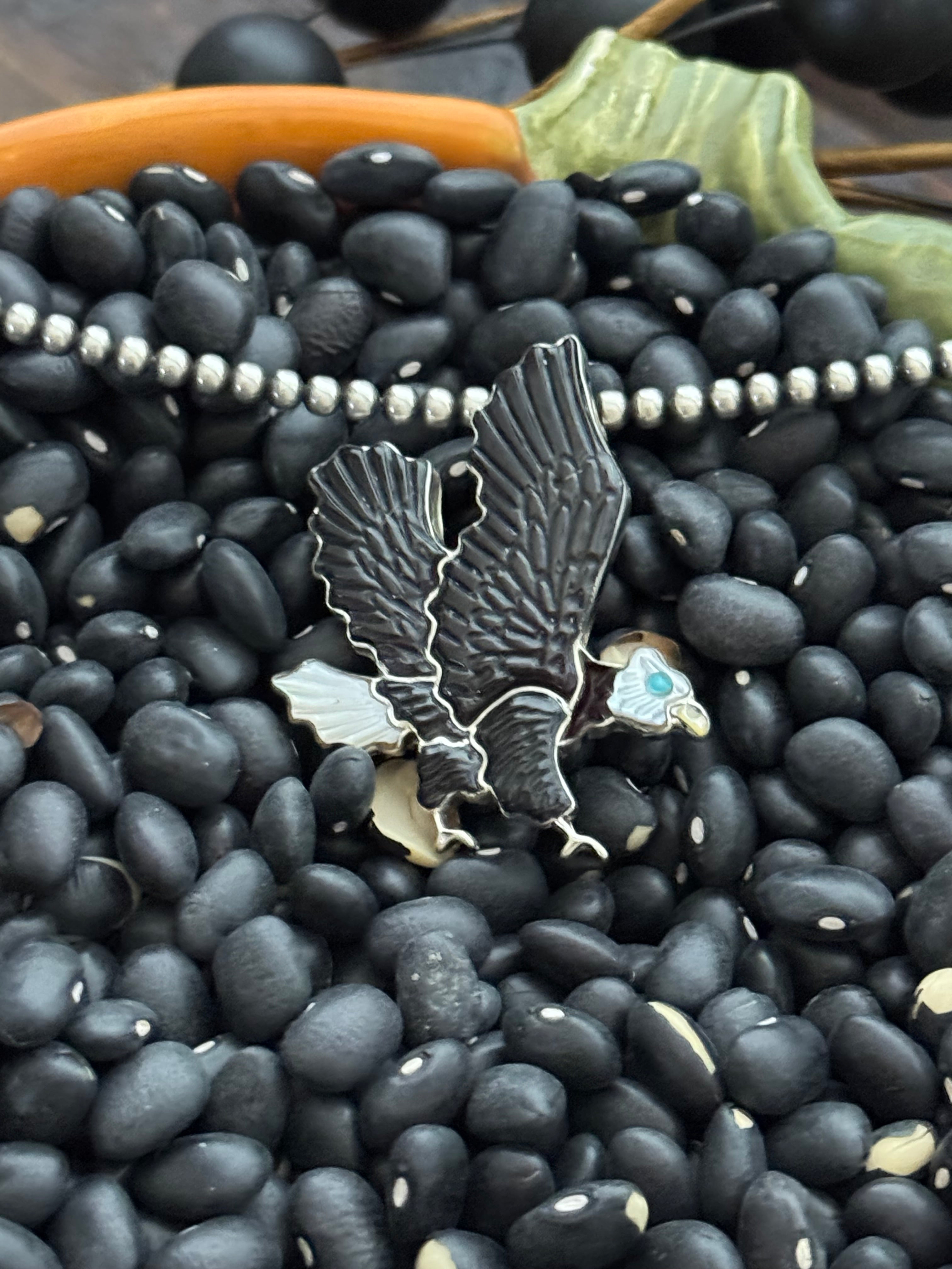 Zuni Made Multi Stone & Sterling Silver Bald Eagle Pin/Pendant