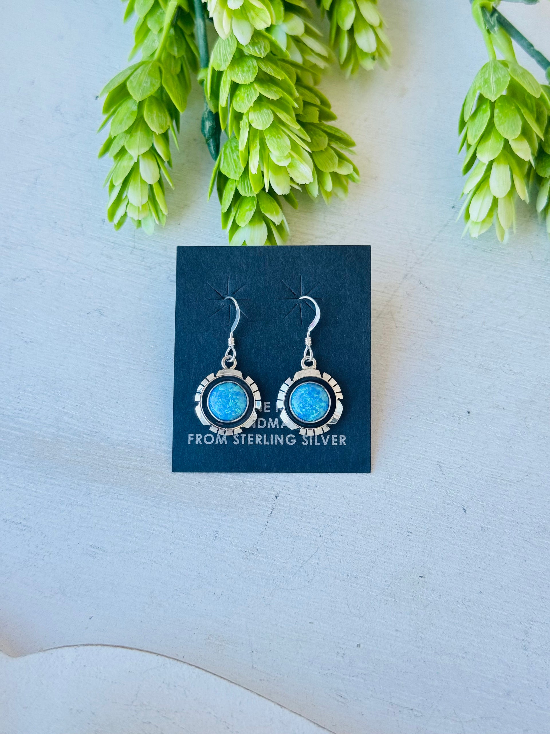 Navajo Made Opal (Man Made) & Sterling Silver Dangle Earrings