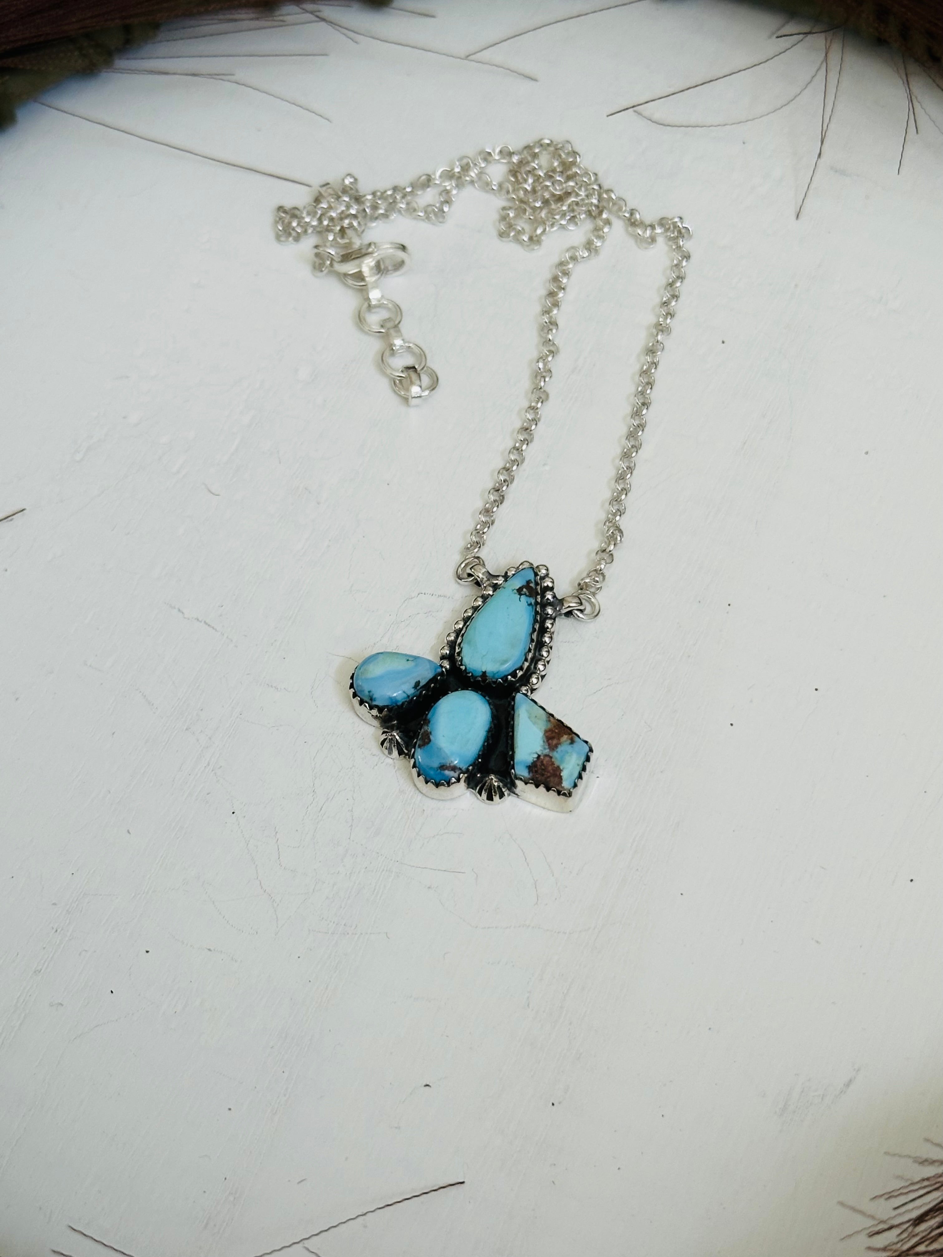 TTD “Blossom” Golden Hills Turquoise & Sterling Silver Cluster Necklace