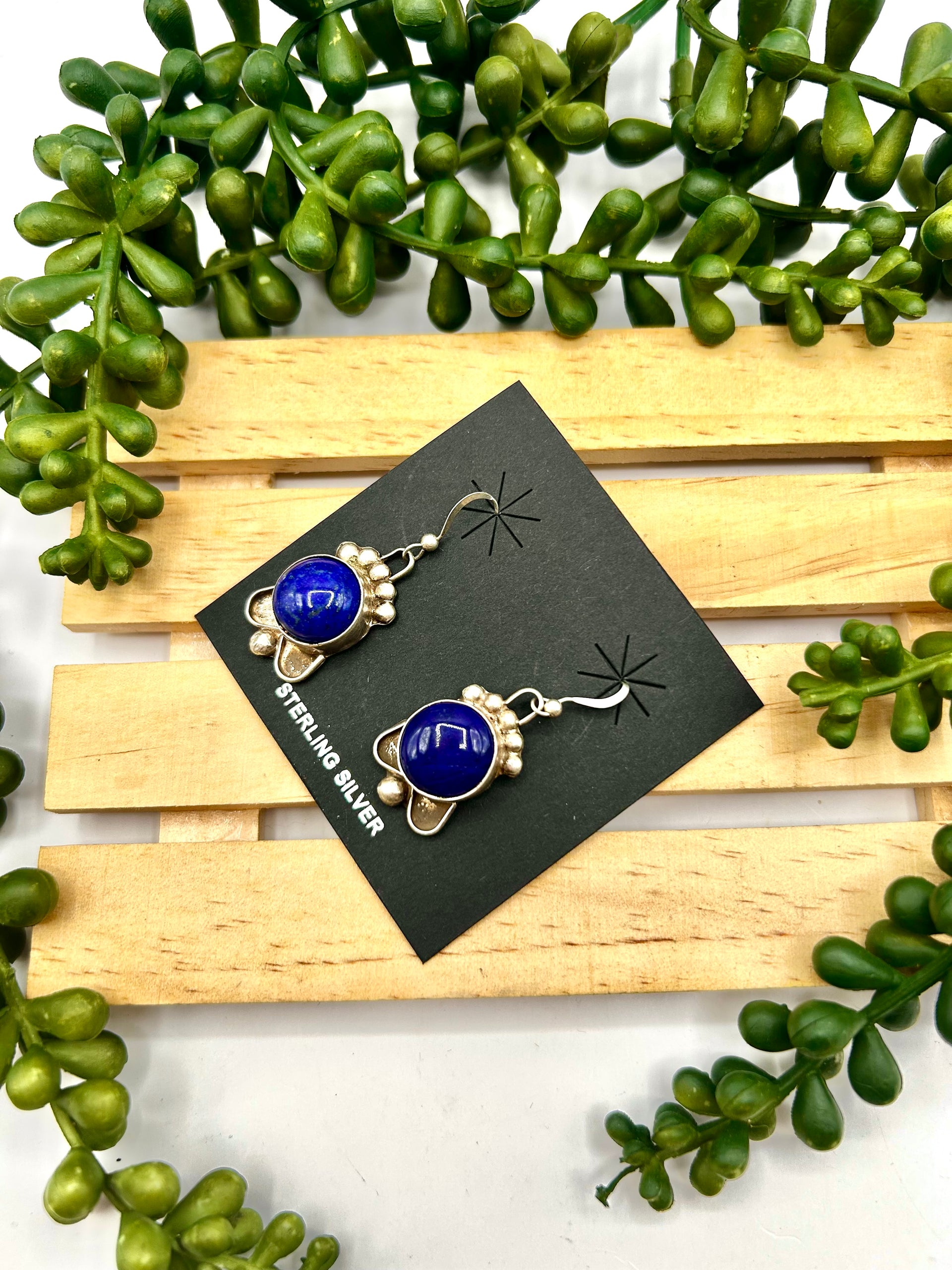 Old Pawn Navajo Made Lapis & Sterling Silver Post Earrings