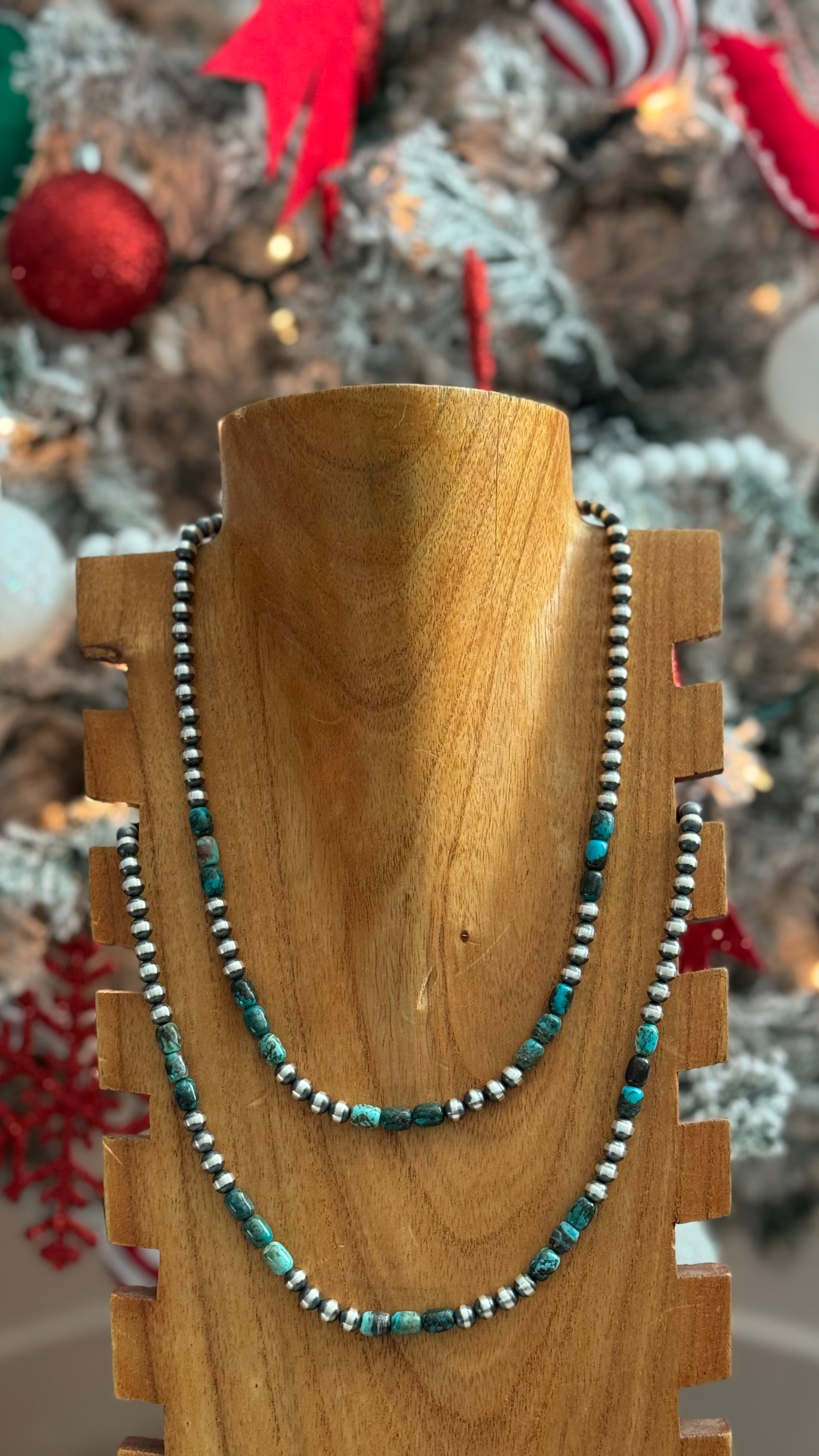 Navajo Strung Egyptian Turquoise & Sterling Silver Graduated Pearl Necklace